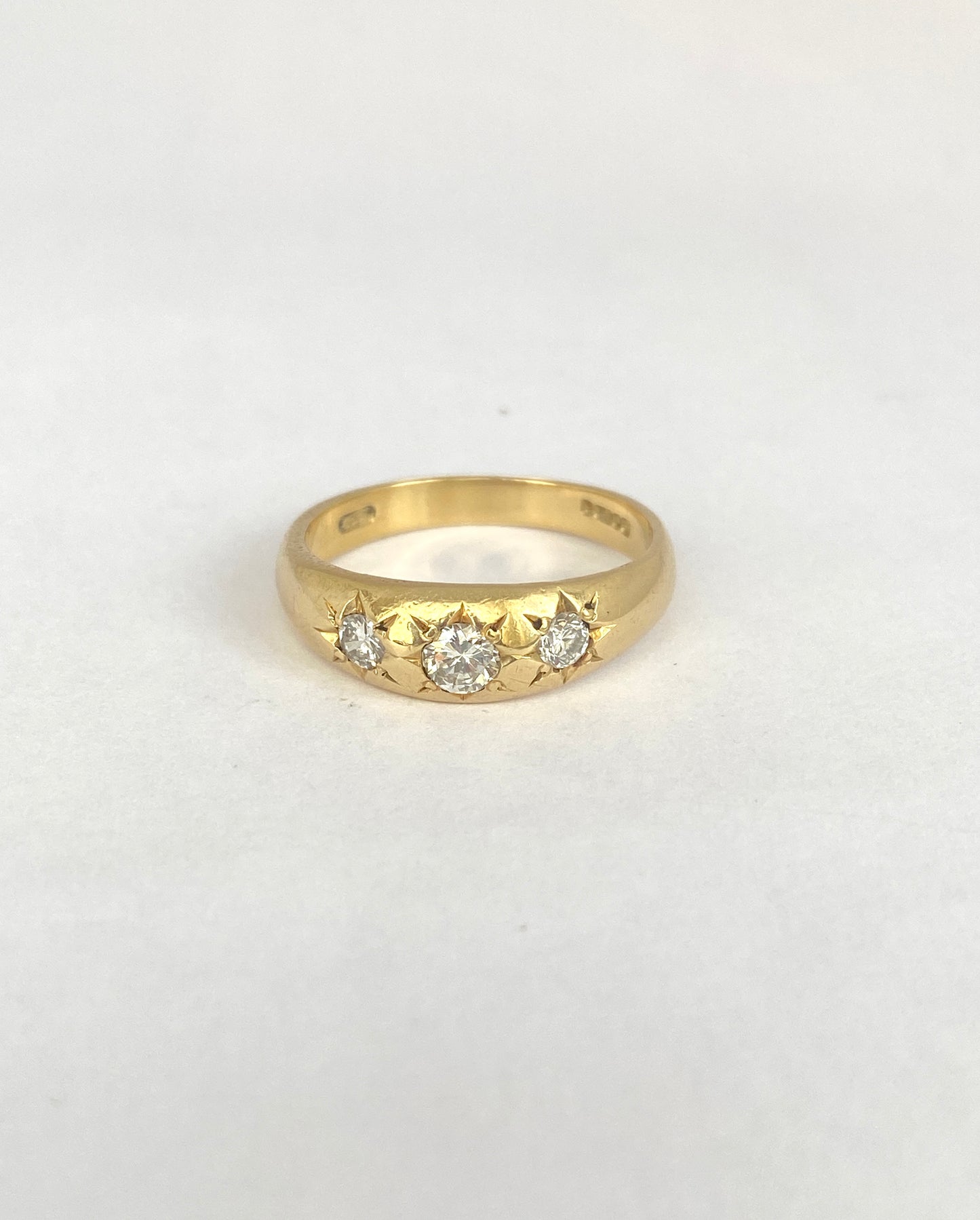 Vintage, 18ct Gold, Diamond, 3 Star, Gypsy Starburst Ring, Hallmarked 18ct Gold, London and 1994