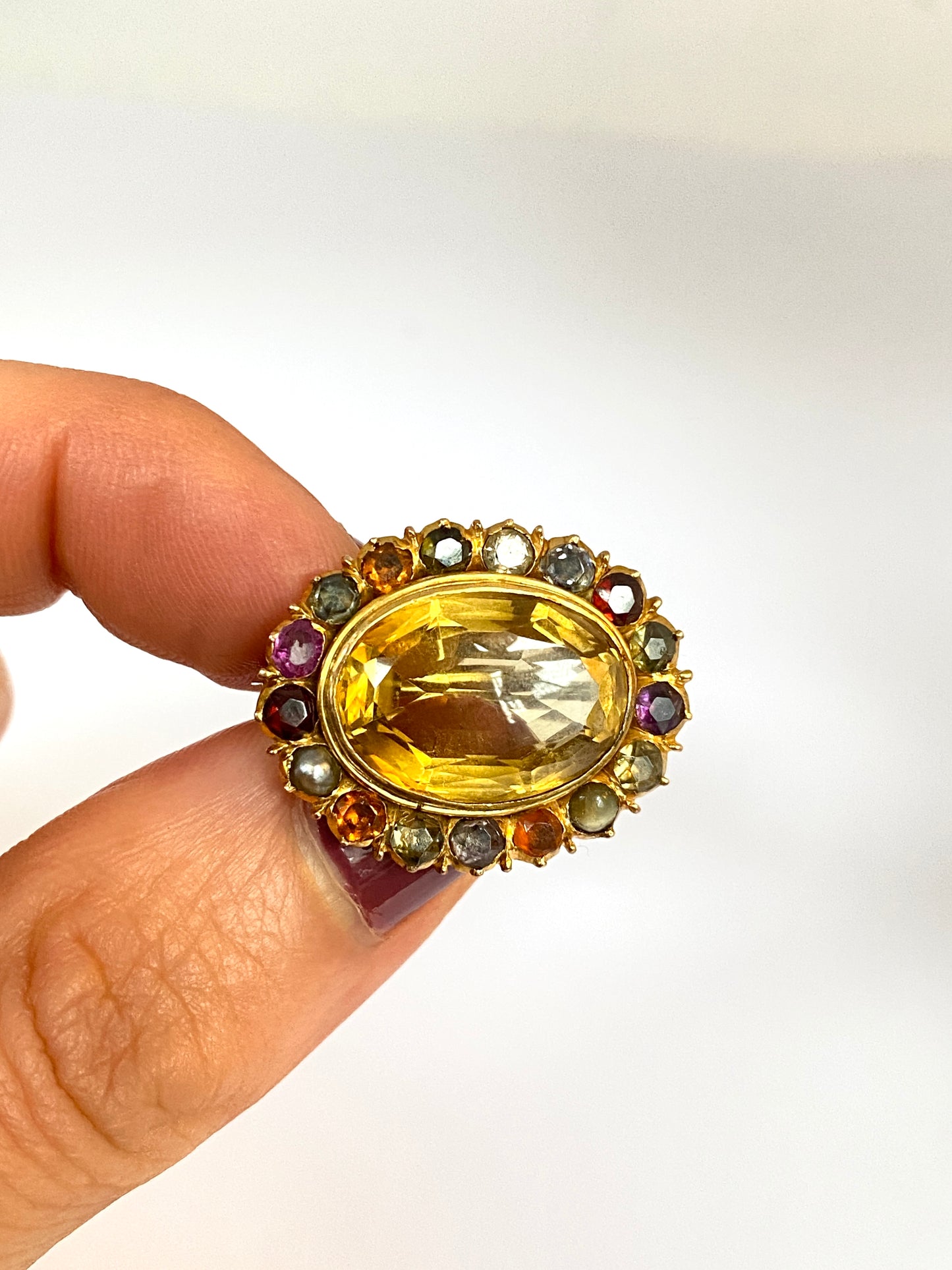 Incredible, Antique,  18ct Gold Citrine Brooch/Pin with Multigem border