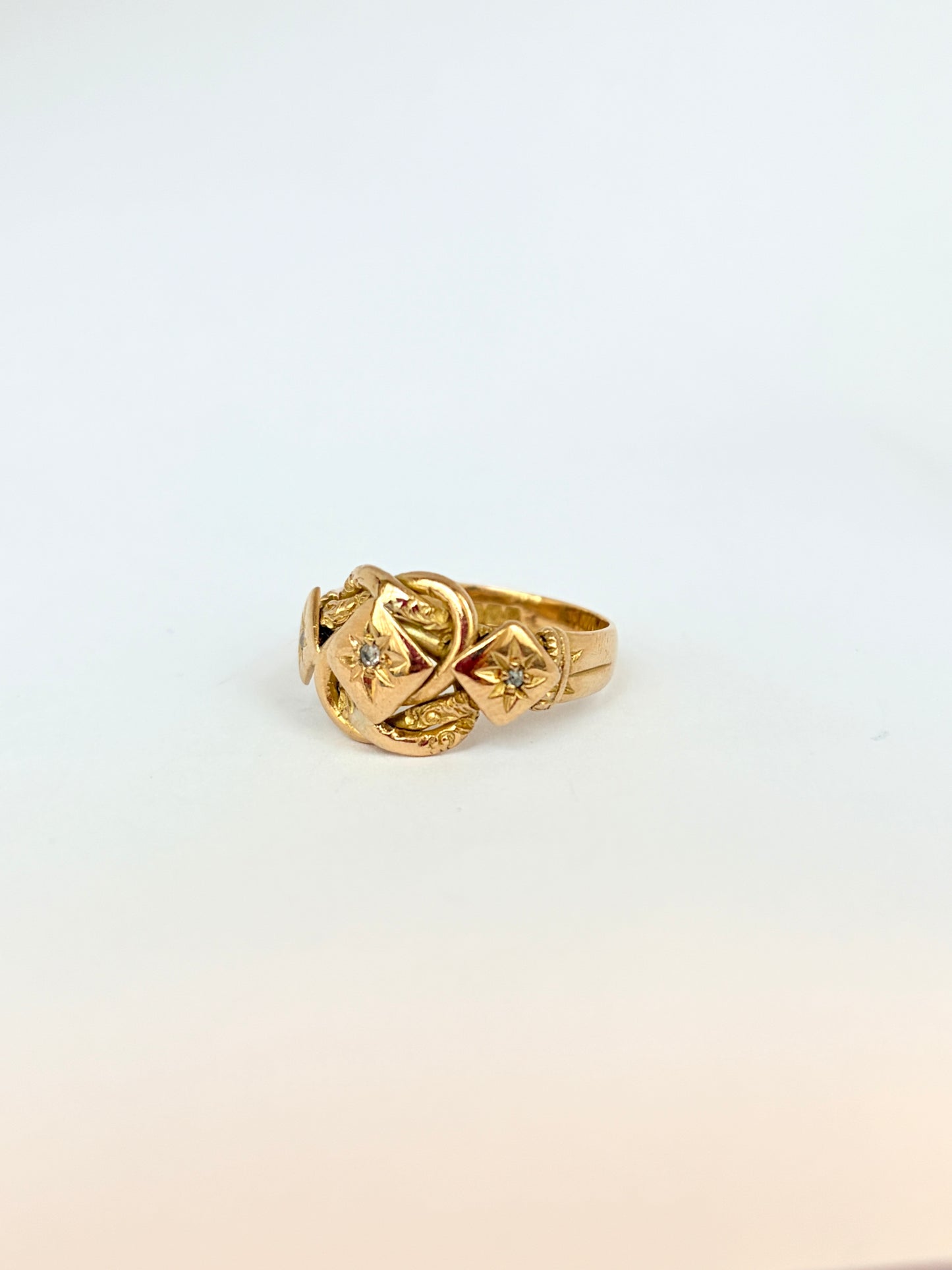 Victorian, 18ct Gold Diamond Lovers Knot Ring, Hallmarked 18ct Gold, London 1857 (6.76g)