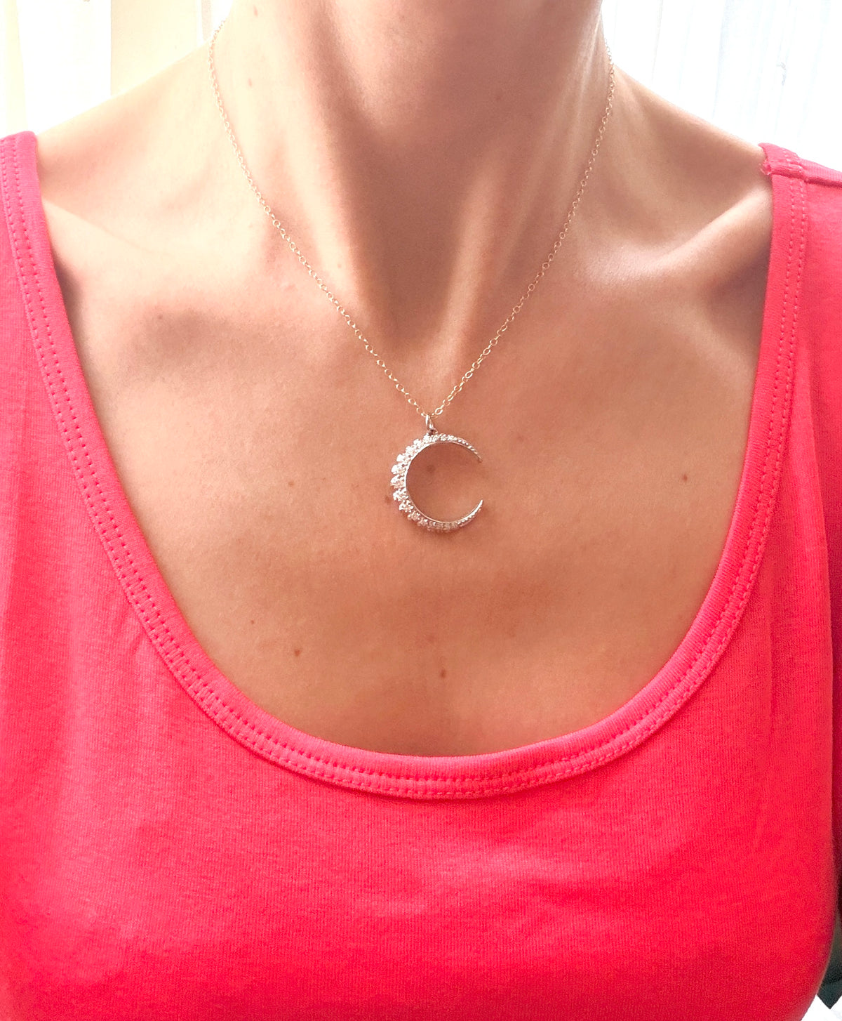 Vintage, 18ct White Gold Diamond Crescent Moon Pendant