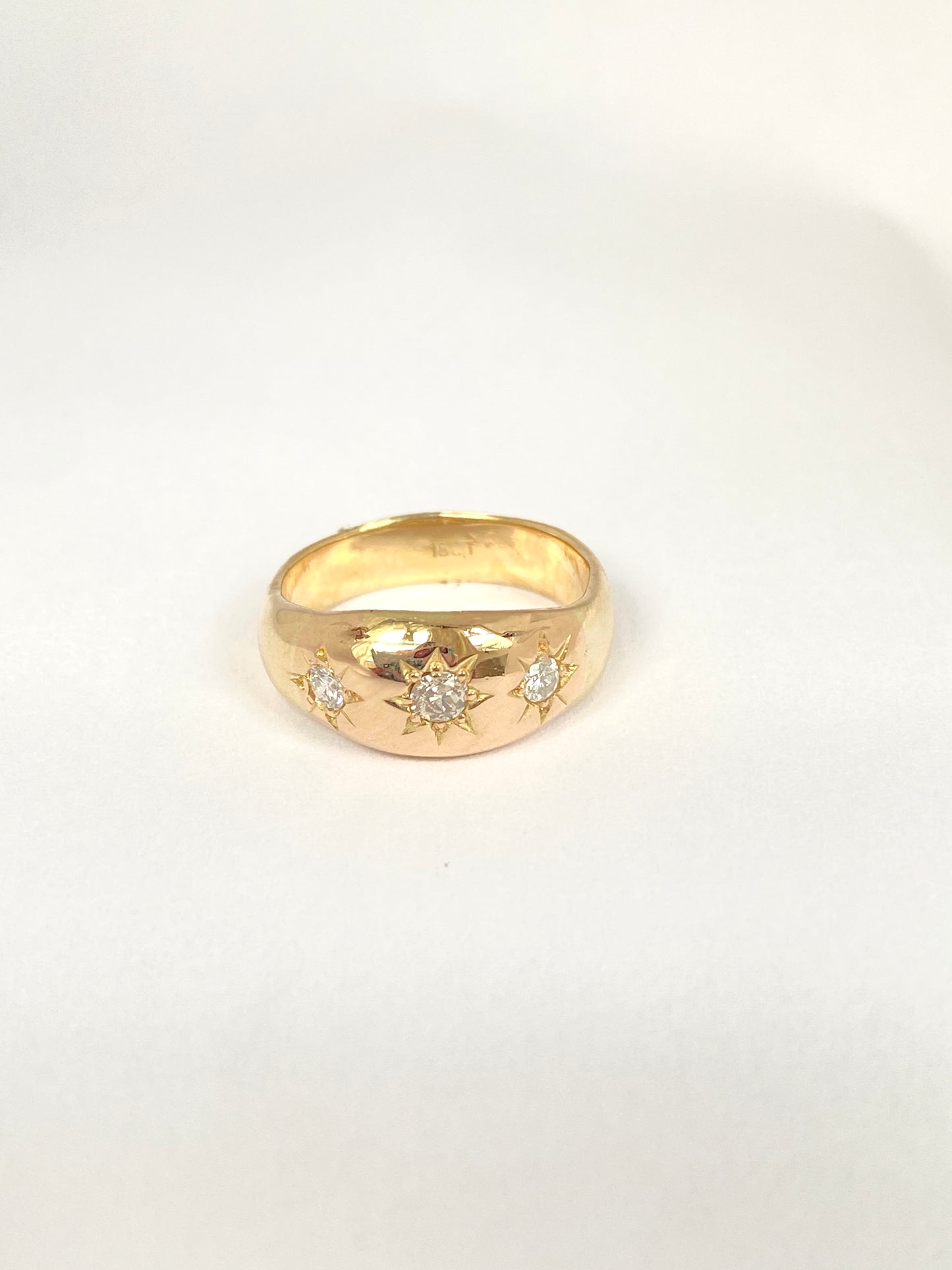 Vintage, 18ct Gold, Diamond Starburst Trilogy Ring, Hallmarked 18ct Gold