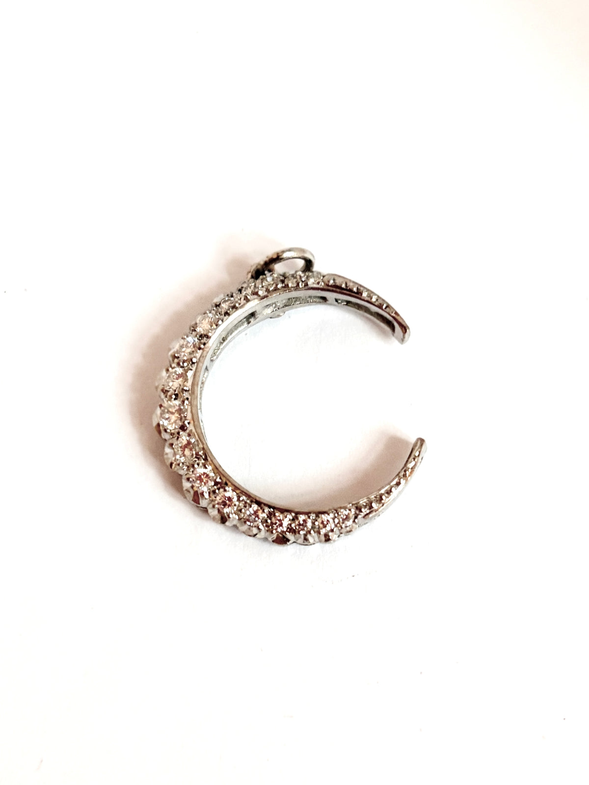 Vintage, 18ct White Gold Diamond Crescent Moon Pendant