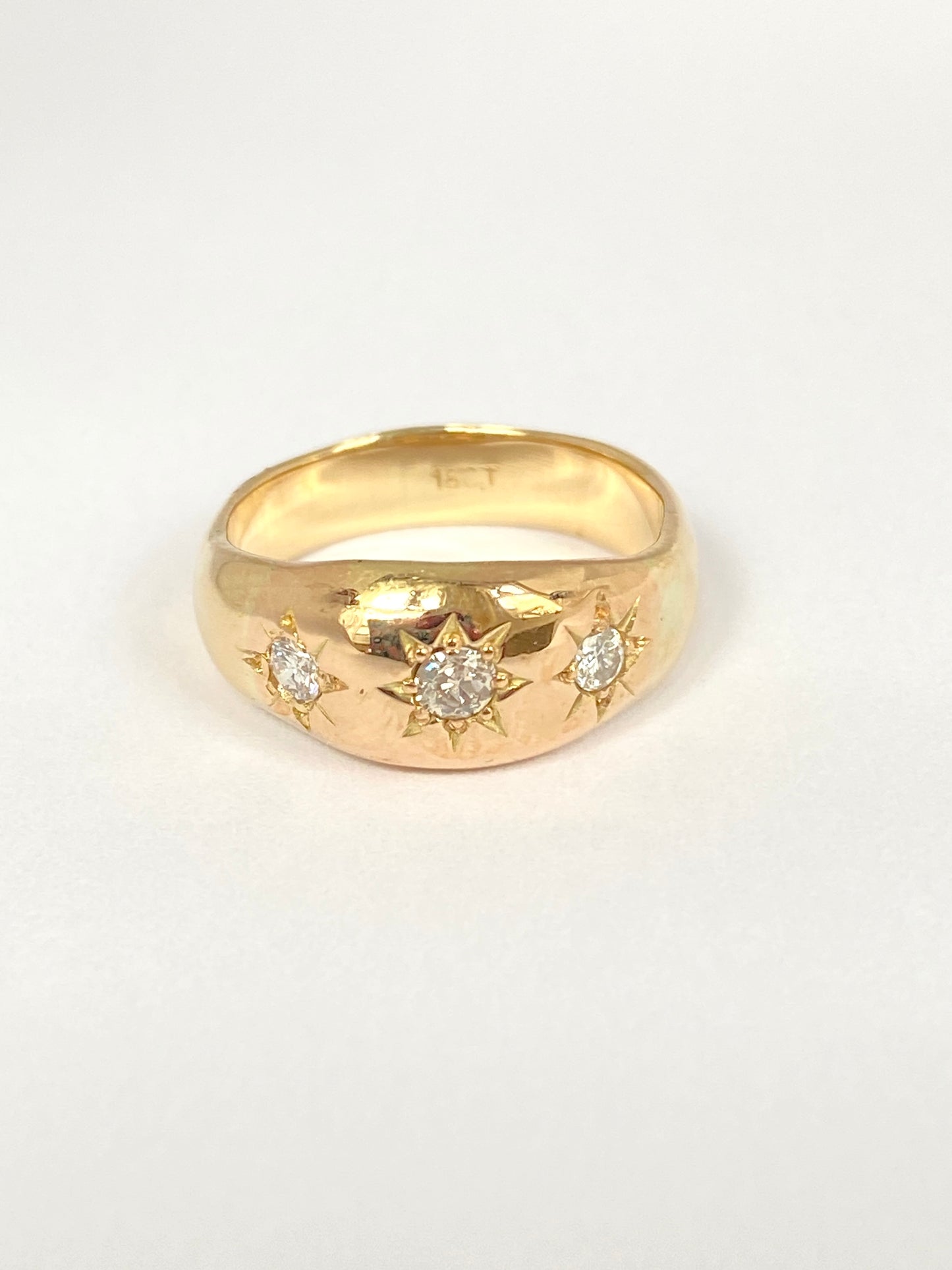 Vintage, 18ct Gold, Diamond Starburst Trilogy Ring, Hallmarked 18ct Gold