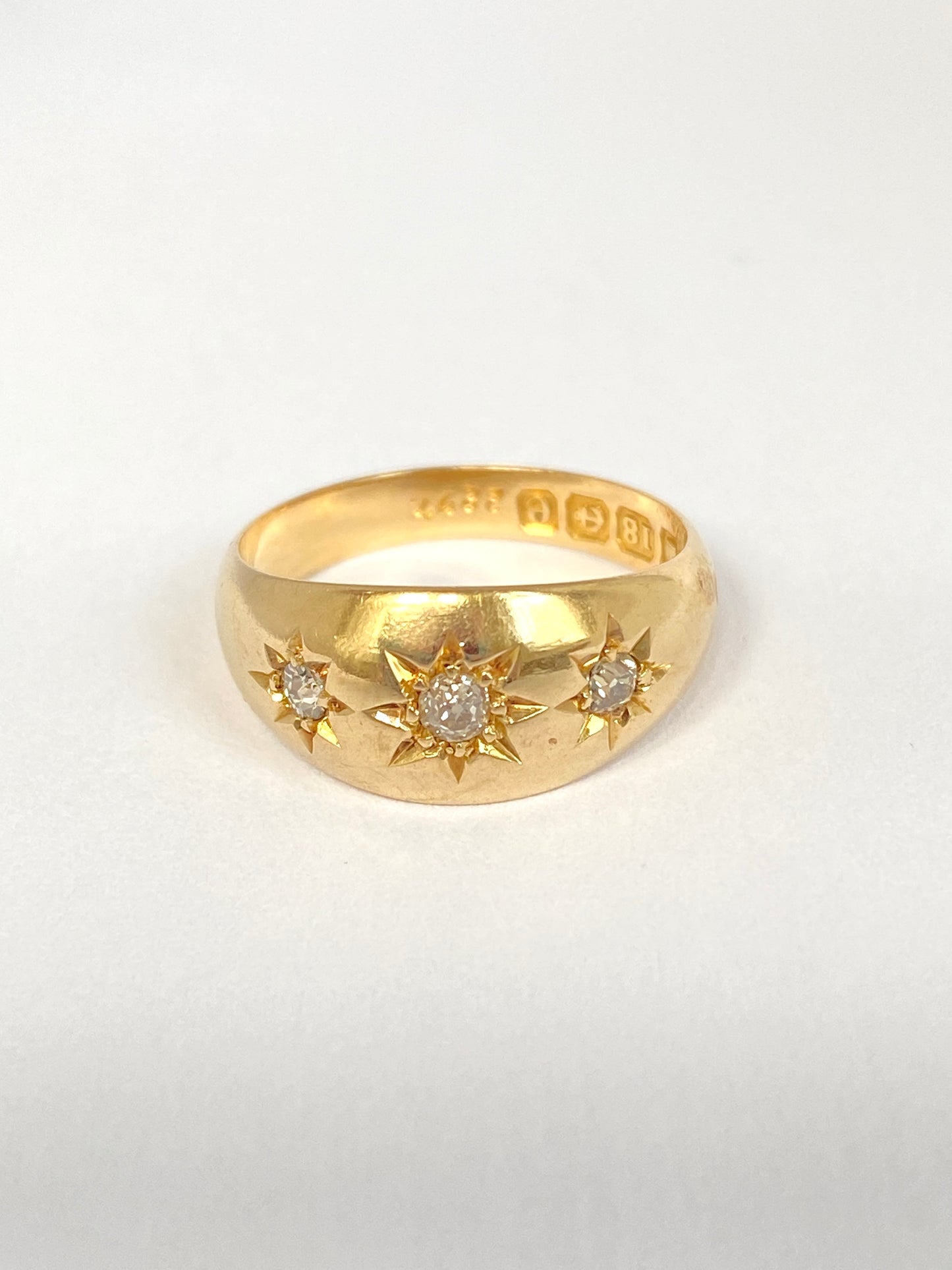 Antique, 18ct Gold, Diamond Starburst Trilogy Ring, Hallmarked 18ct Gold, Birmingham, 1904