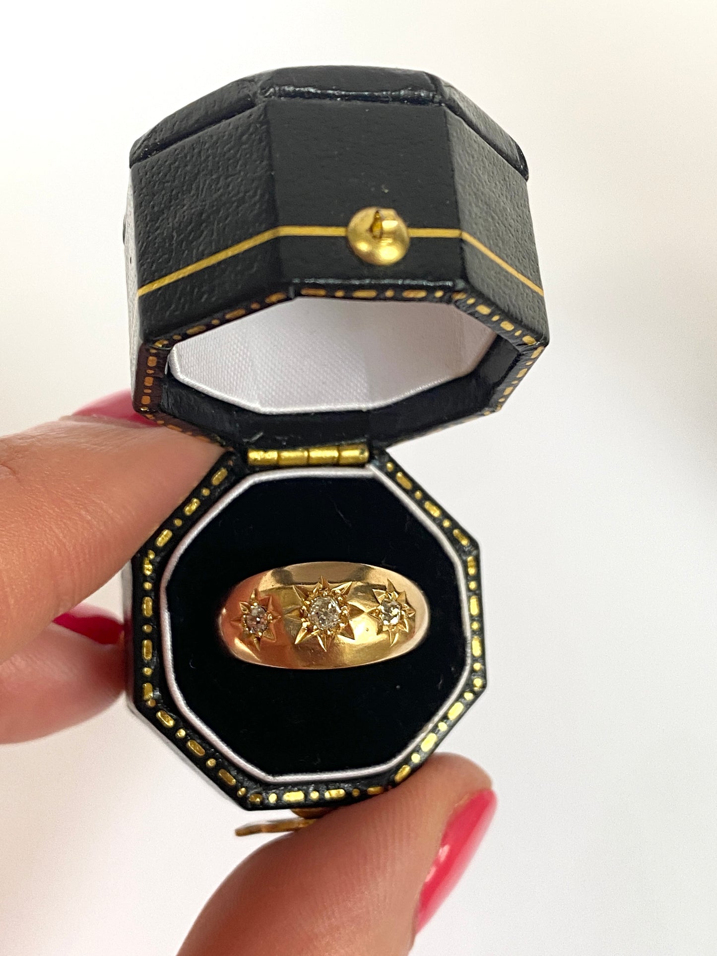 Antique, 18ct Gold, Diamond Starburst Trilogy Ring, Hallmarked 18ct Gold, Birmingham, 1904