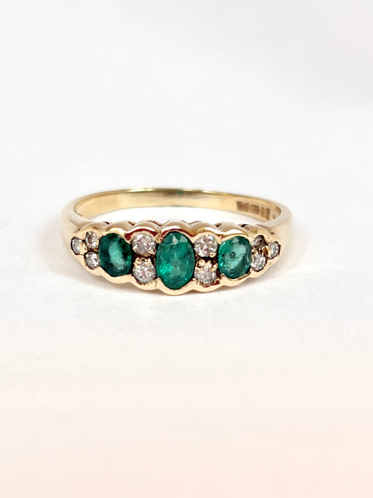 Vintage, 9ct Gold Emerald and Diamond Stacking Ring