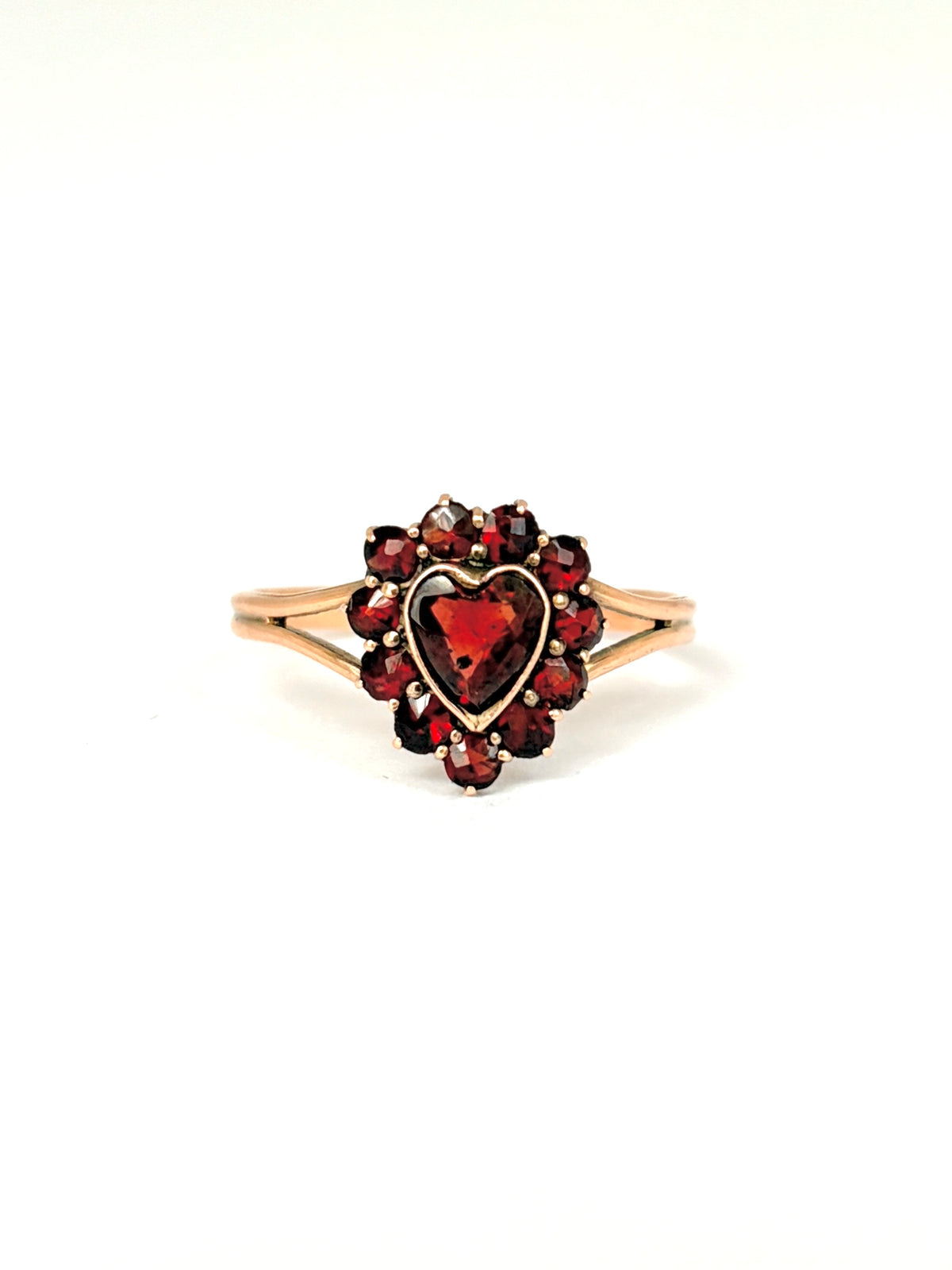 9ct Gold, Vintage Garnet Heart Sweetheart Ring