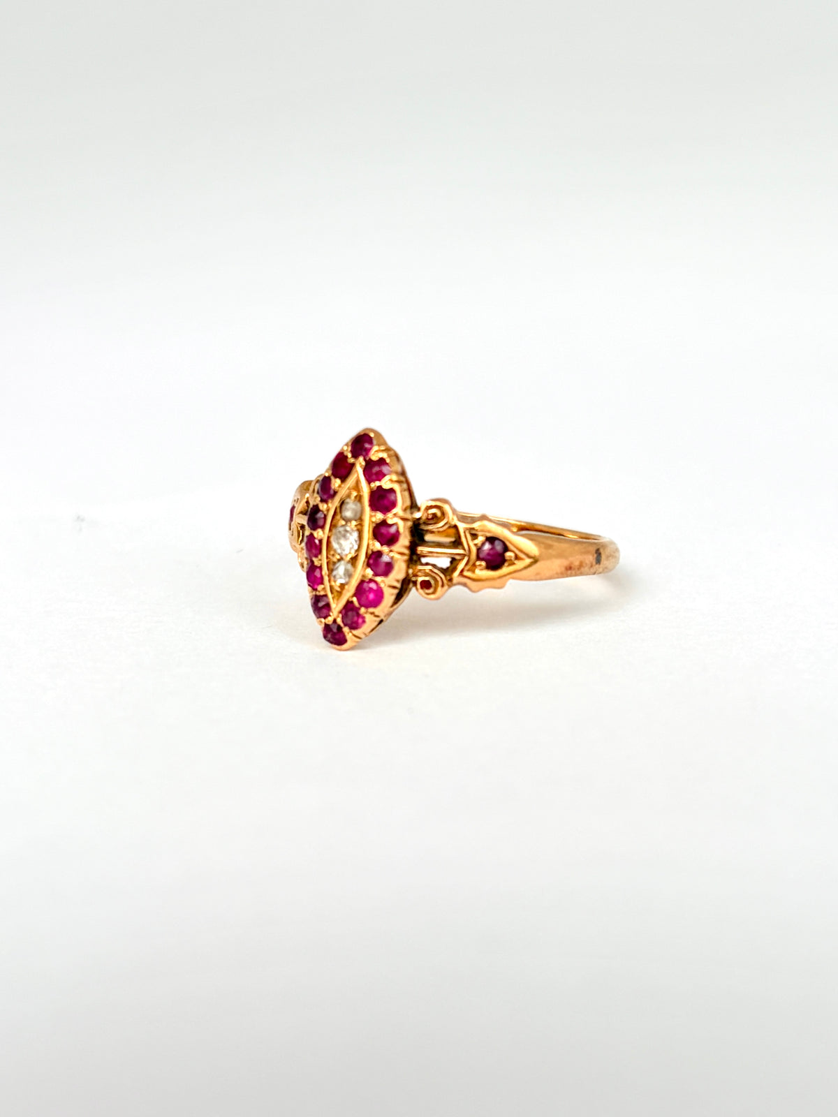 Victorian, 18ct Gold Ruby and Diamond Marquise Ring
