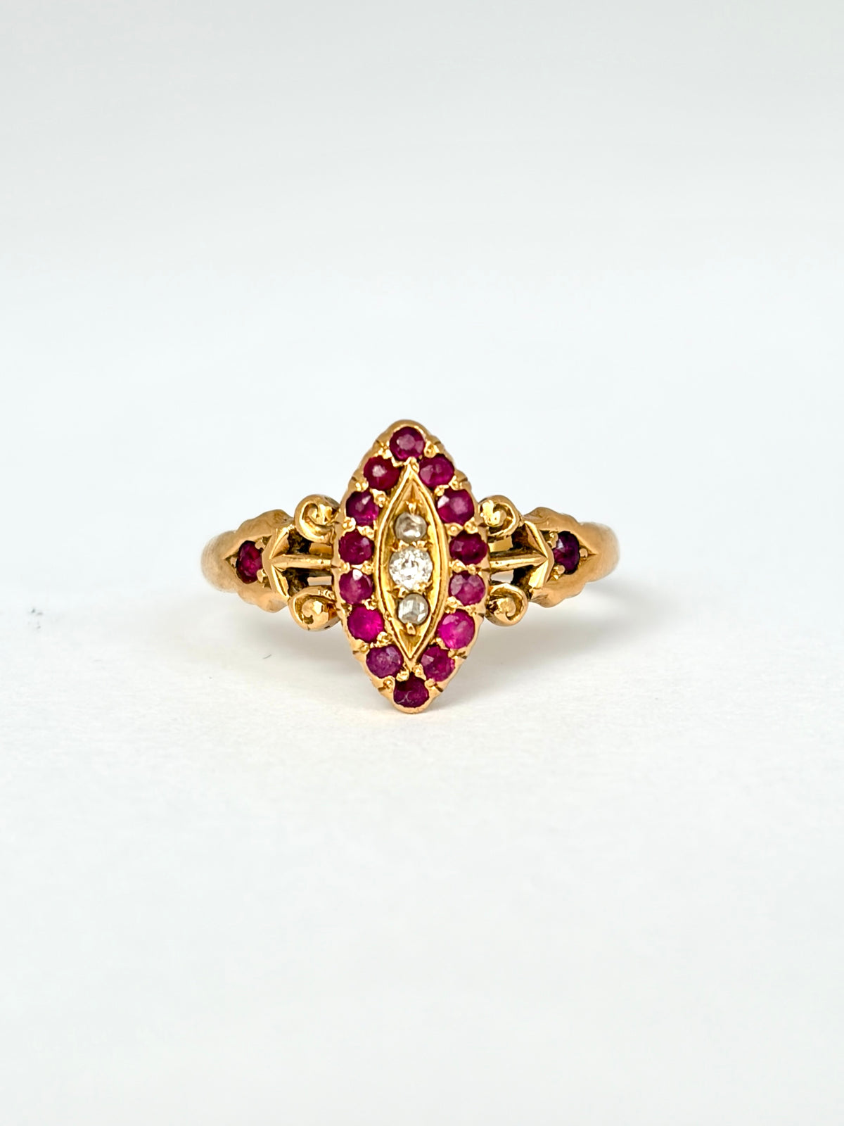 Victorian, 18ct Gold Ruby and Diamond Marquise Ring