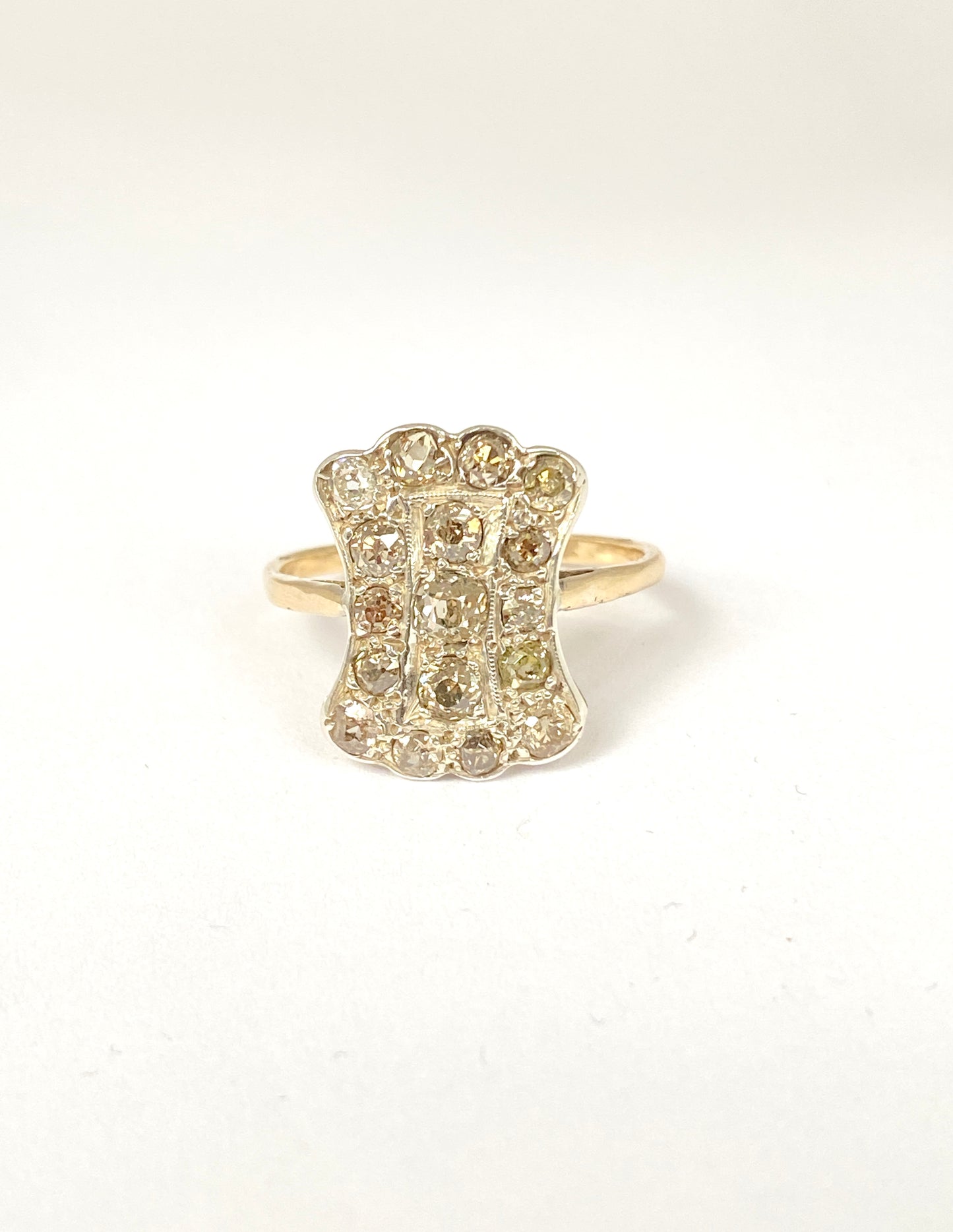 Spectacular, Antique, 15ct Gold Old Cut Diamond Cluster Shield Ring