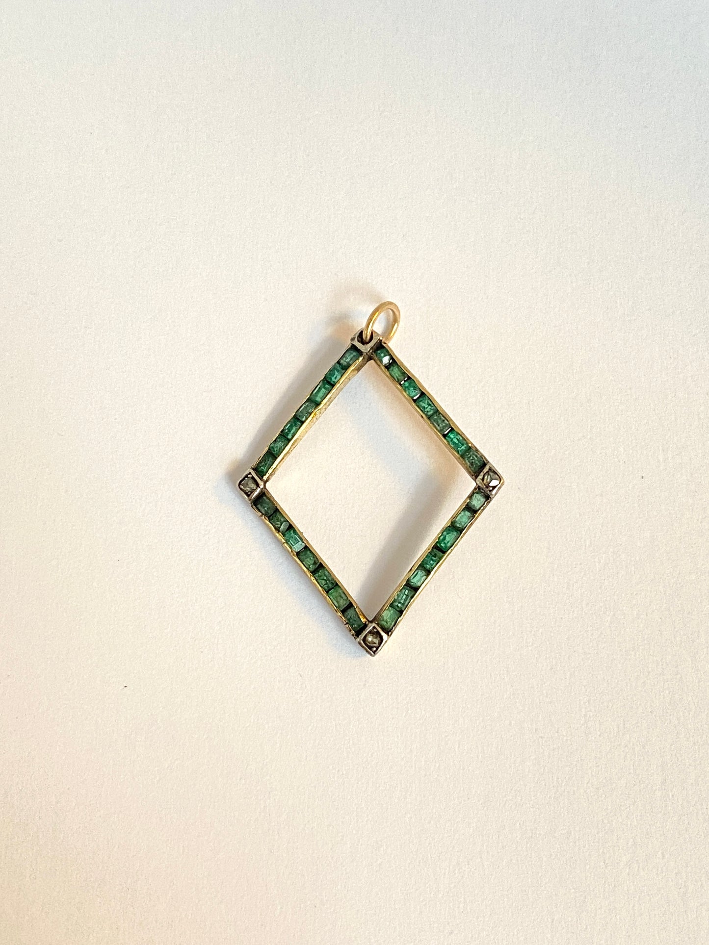 Antique, 15ct Gold Emerald and Diamond Pendant