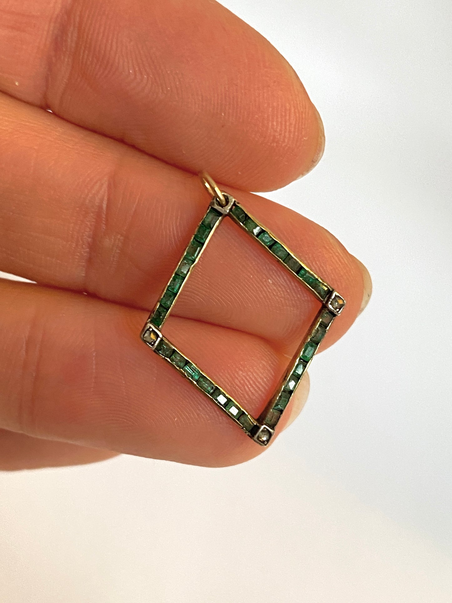 Antique, 15ct Gold Emerald and Diamond Pendant