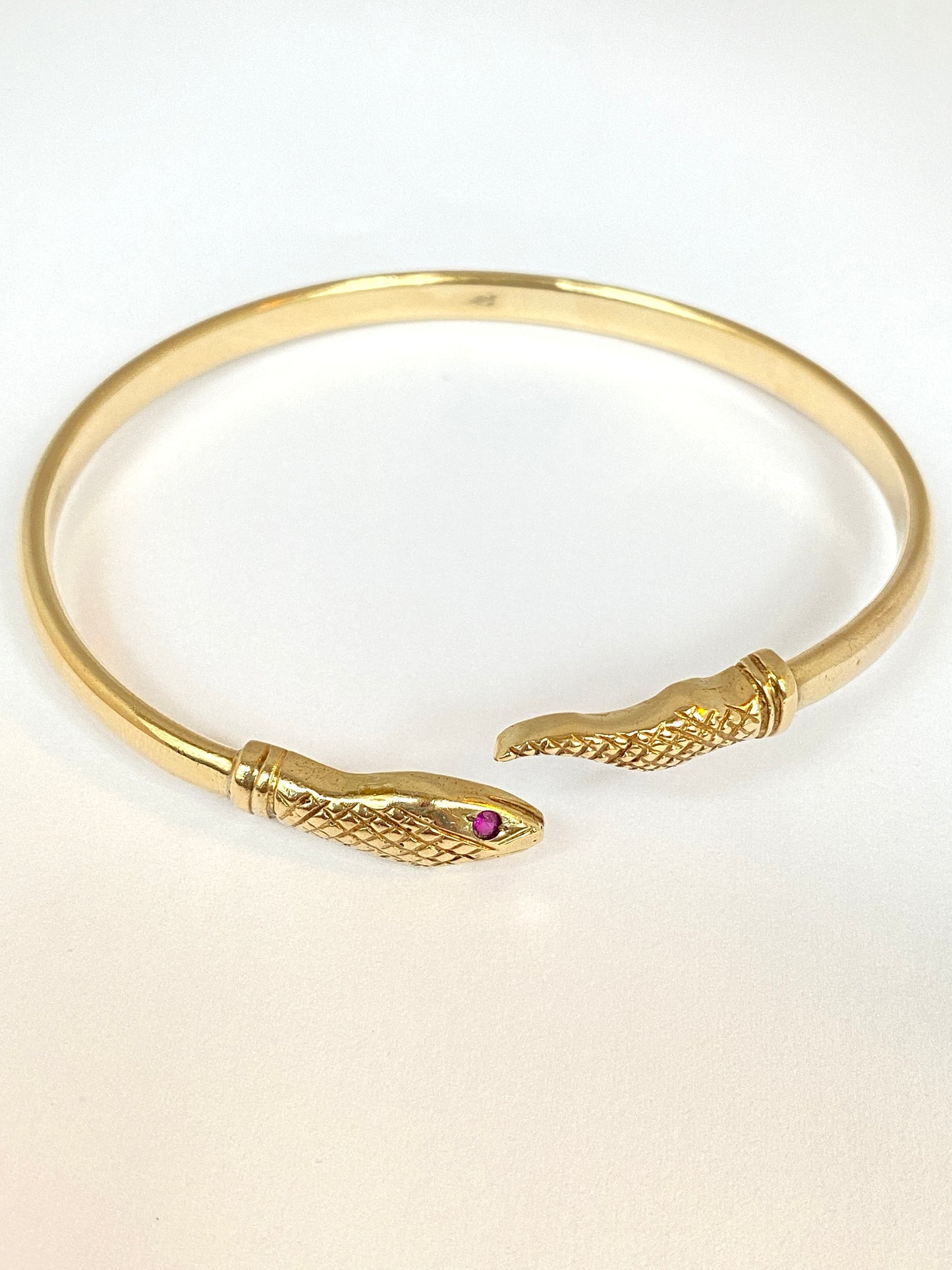 Rare, Vintage, 9ct Yellow Gold, Ruby Eyed Snake Bangle (11.23g)