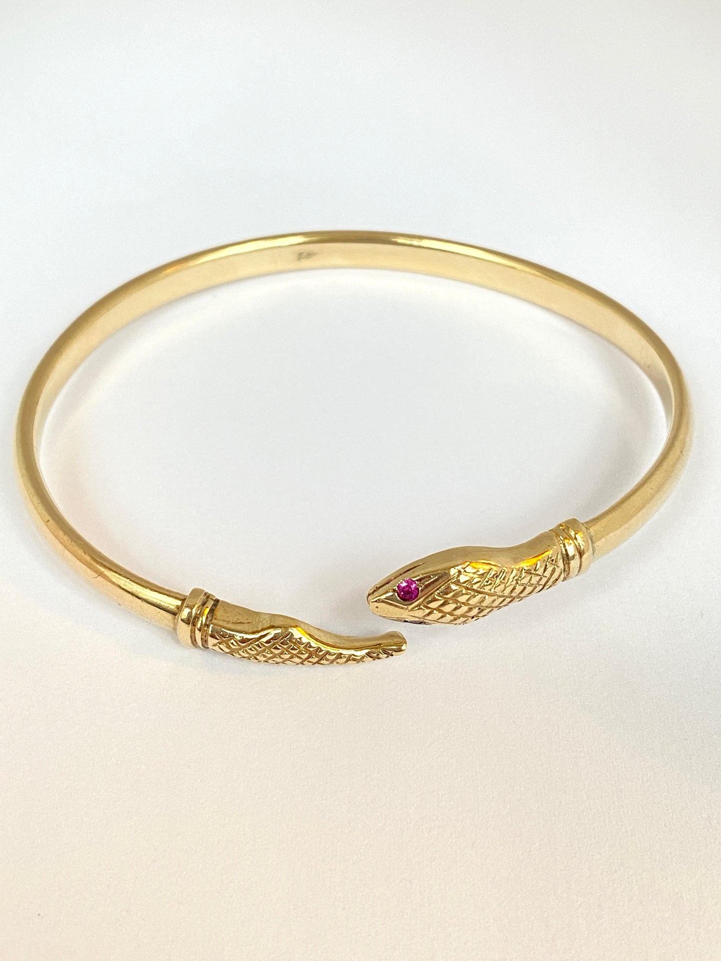 Rare, Vintage, 9ct Yellow Gold, Ruby Eyed Snake Bangle (11.23g)