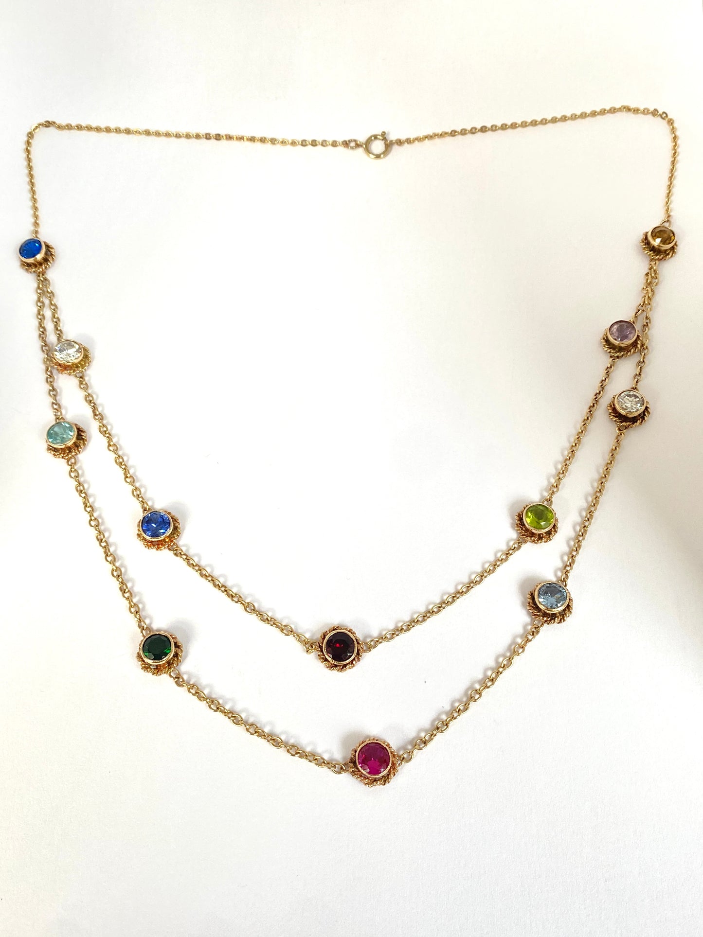 Vintage, 9ct Gold Multi Stone Chain of 21.5 inches and 19.08g