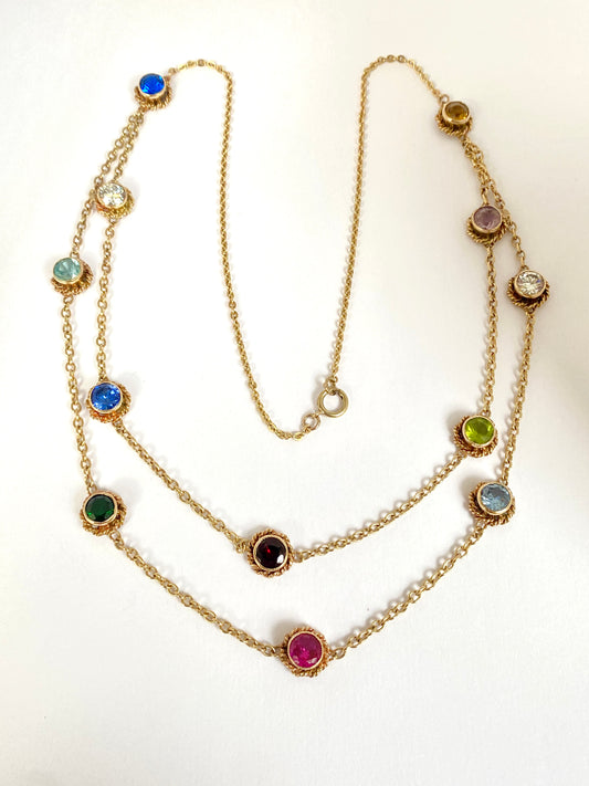 Vintage, 9ct Gold Multi Stone Chain of 21.5 inches and 19.08g