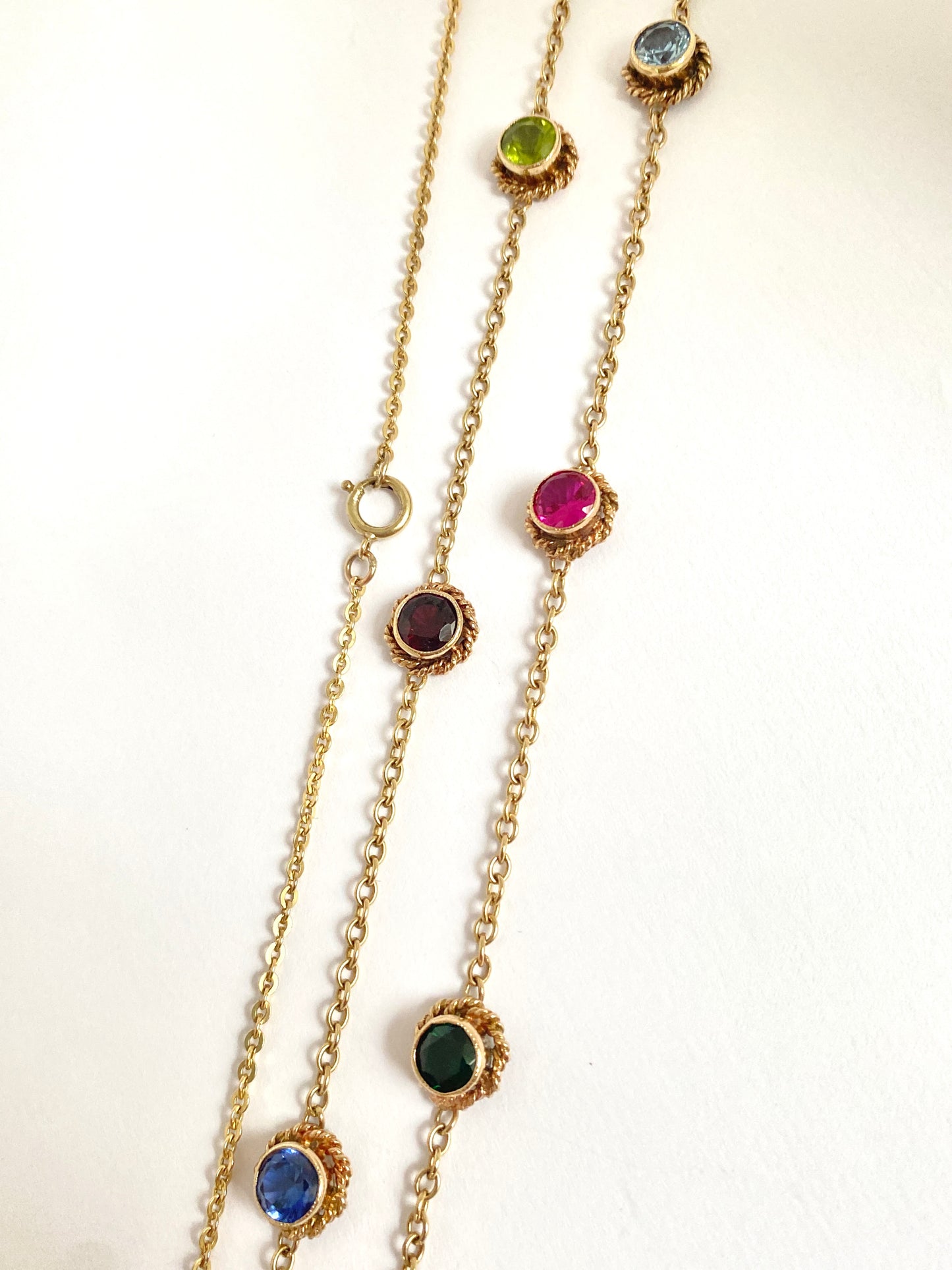 Vintage, 9ct Gold Multi Stone Chain of 21.5 inches and 19.08g