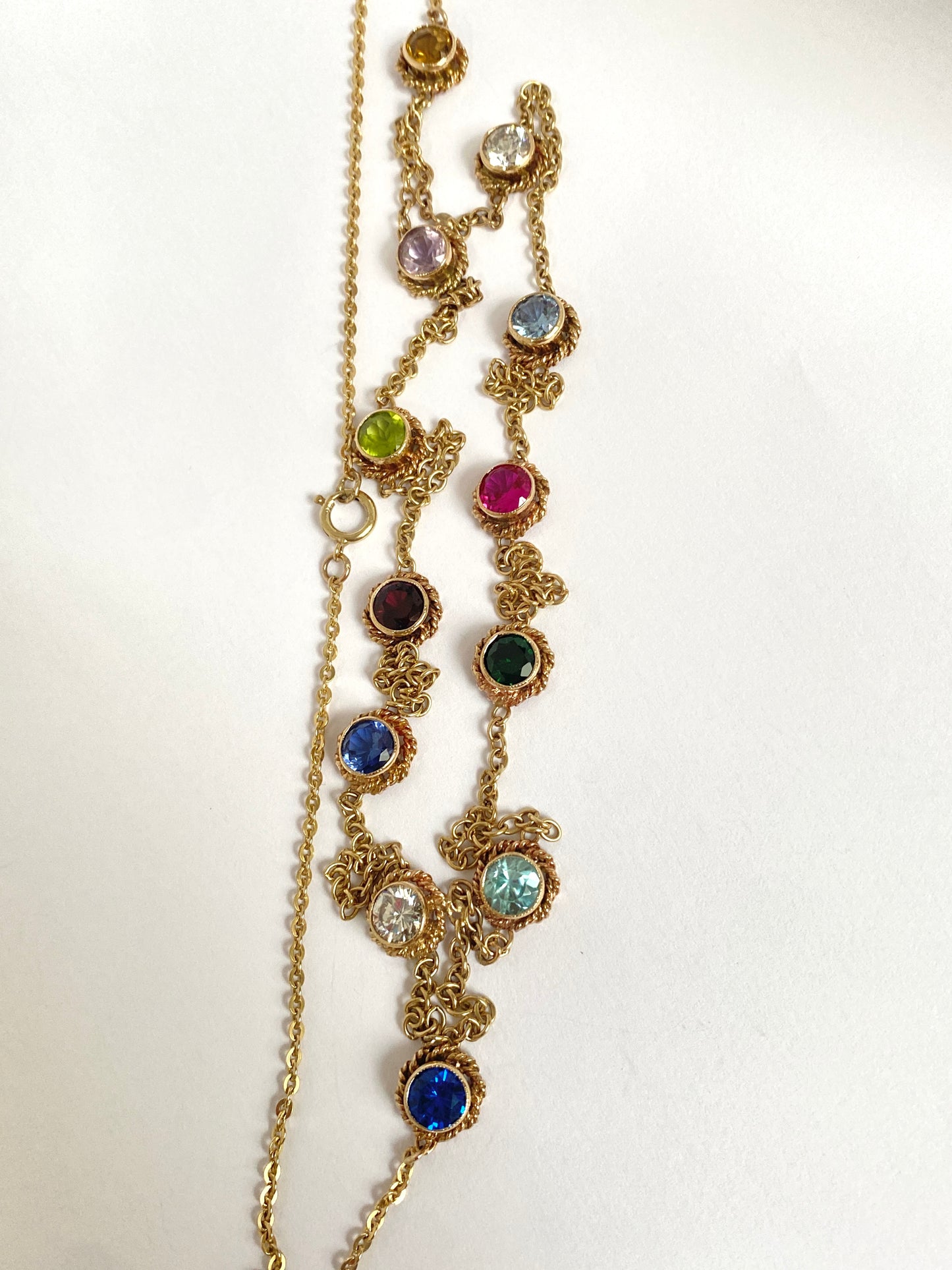 Vintage, 9ct Gold Multi Stone Chain of 21.5 inches and 19.08g