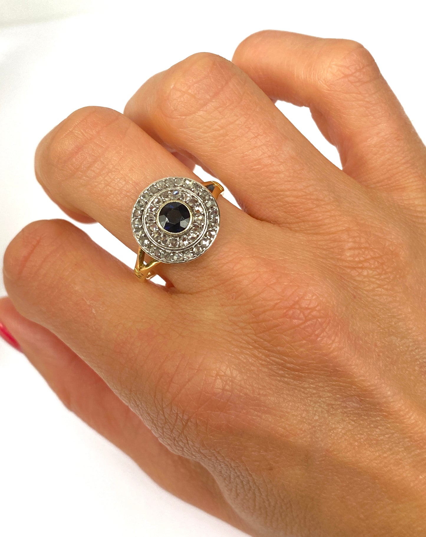 Vintage Diamond and Sapphire Target / Flower Ring, Circa 1920
