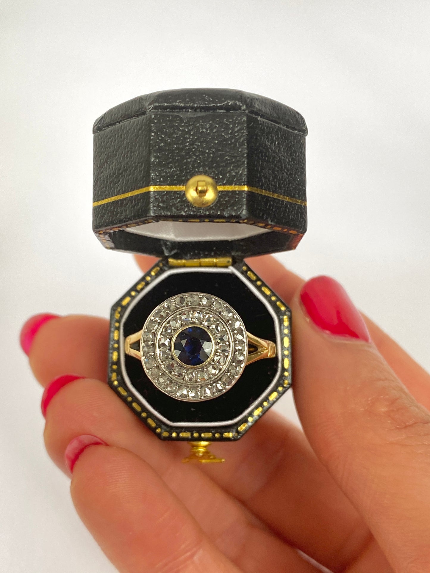 Vintage Diamond and Sapphire Target / Flower Ring, Circa 1920