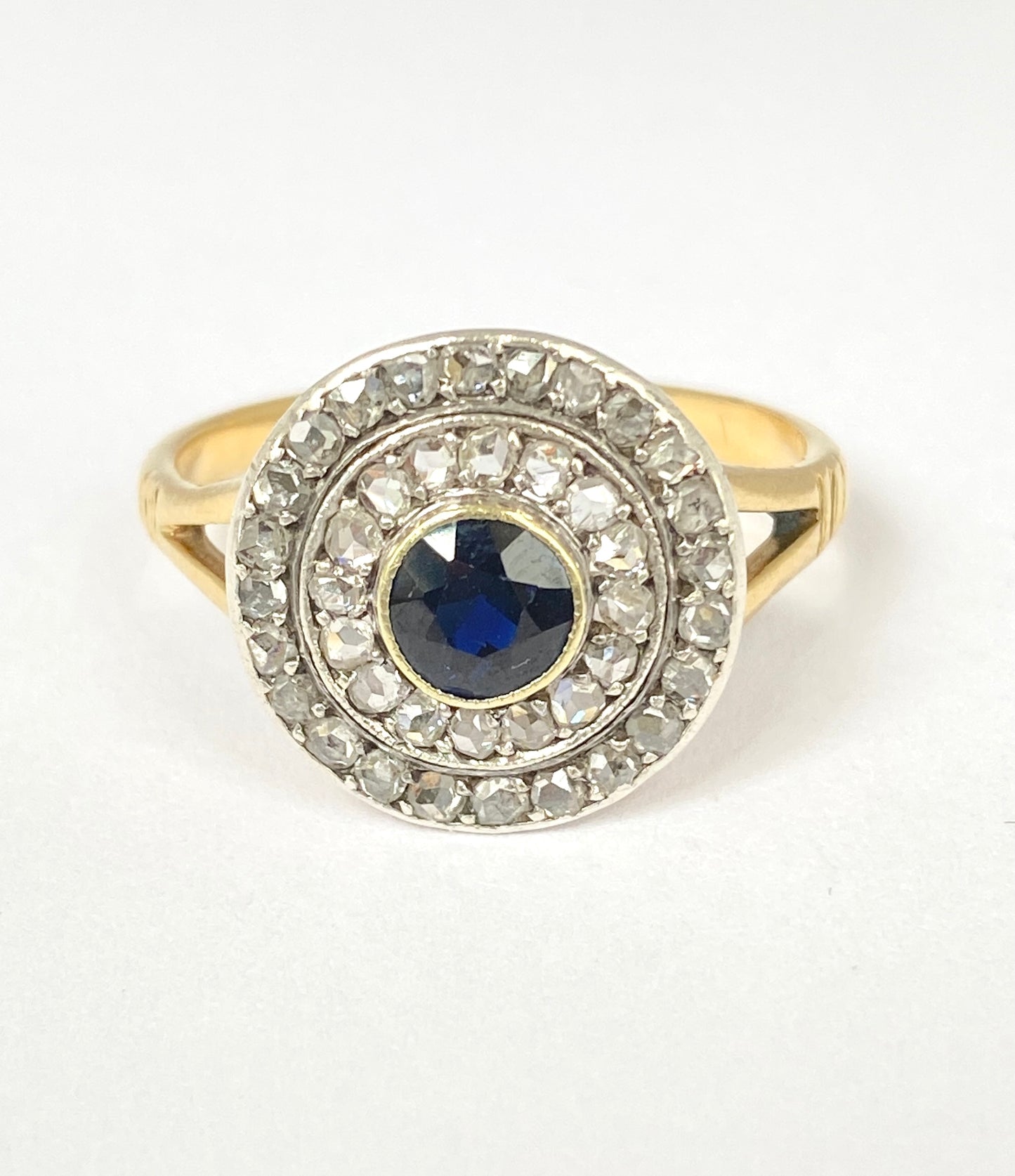 Vintage Diamond and Sapphire Target / Flower Ring, Circa 1920