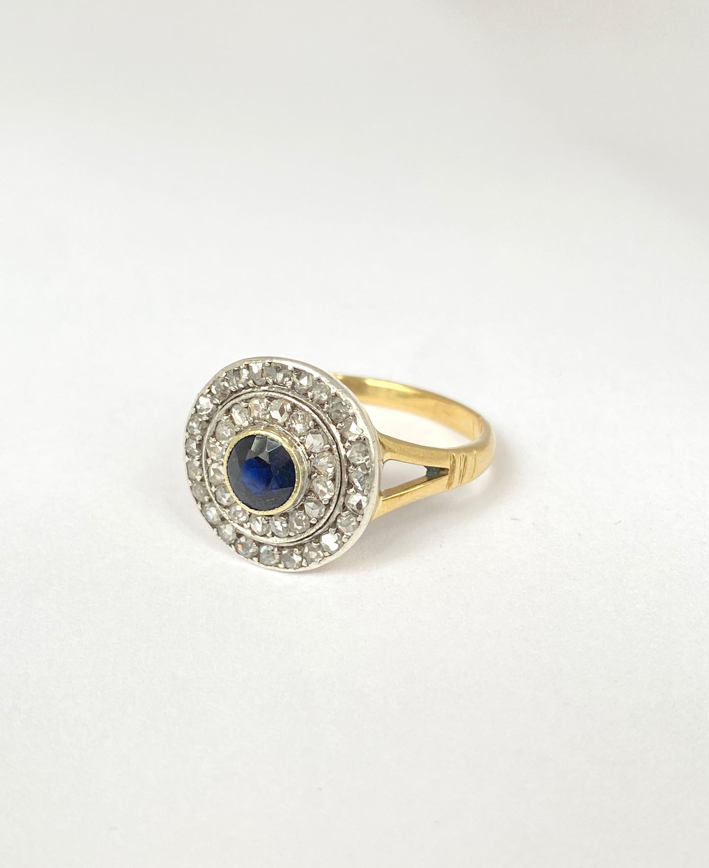Vintage Diamond and Sapphire Target / Flower Ring, Circa 1920