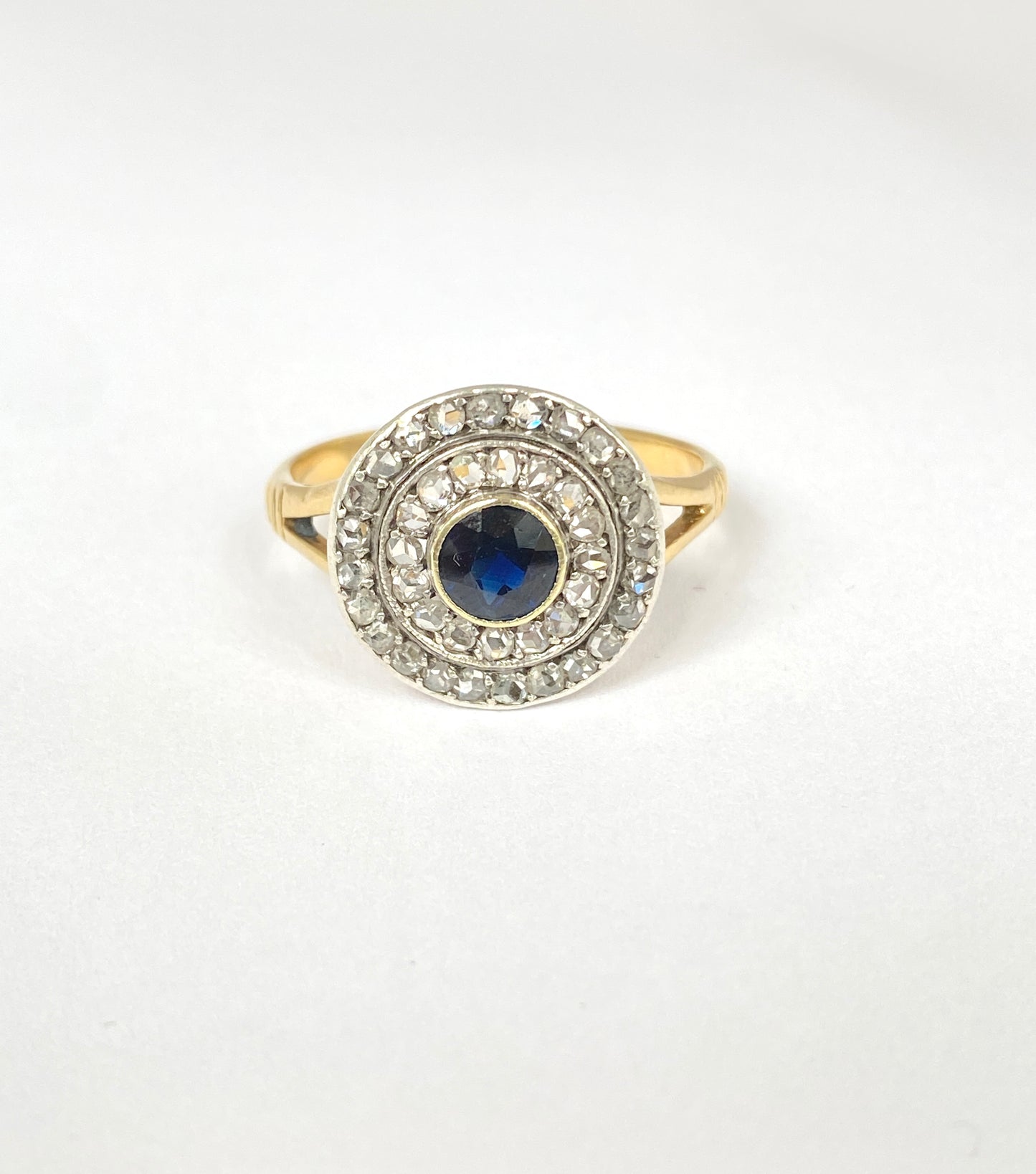 Vintage Diamond and Sapphire Target / Flower Ring, Circa 1920
