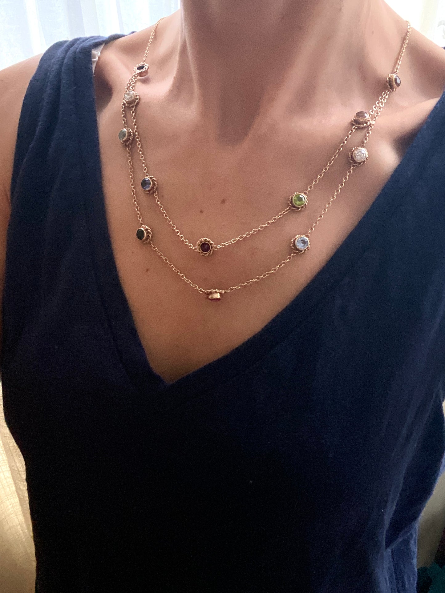 Vintage, 9ct Gold Multi Stone Chain of 21.5 inches and 19.08g