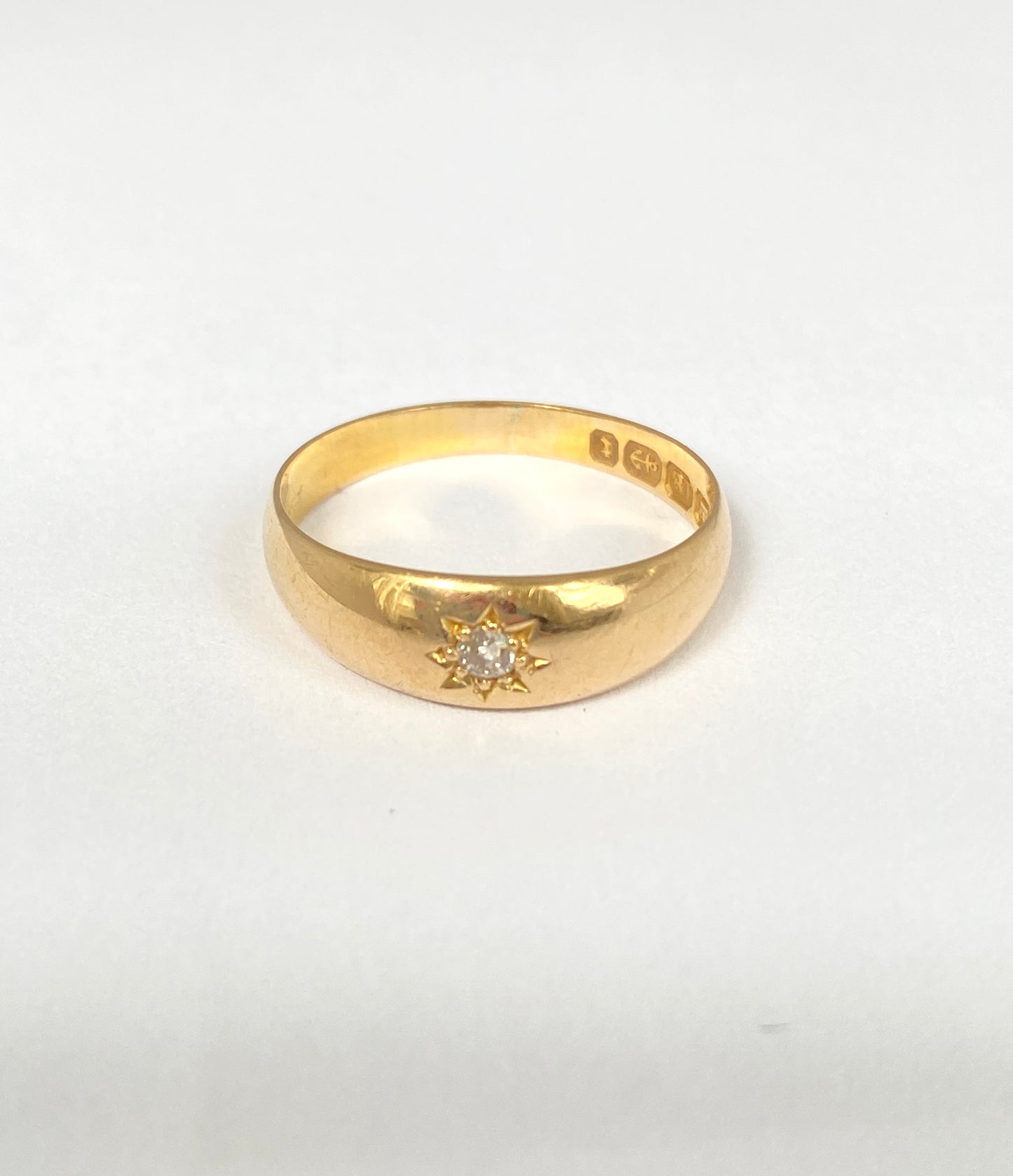 18ct Gold, Antique, Victorian, Starburst Solitaire Ring, Hallmarked 18ct Gold, Birmingham and 1893