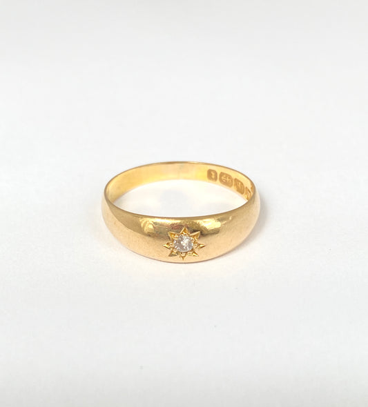 18ct Gold, Antique, Victorian, Starburst Solitaire Ring, Hallmarked 18ct Gold, Birmingham and 1893