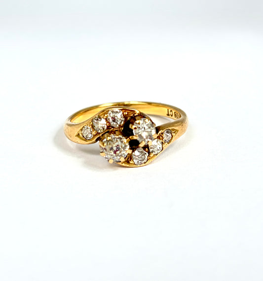 French, Antique, 18ct Gold, Art Nouveau Diamond 'Moi et Toi' Ring