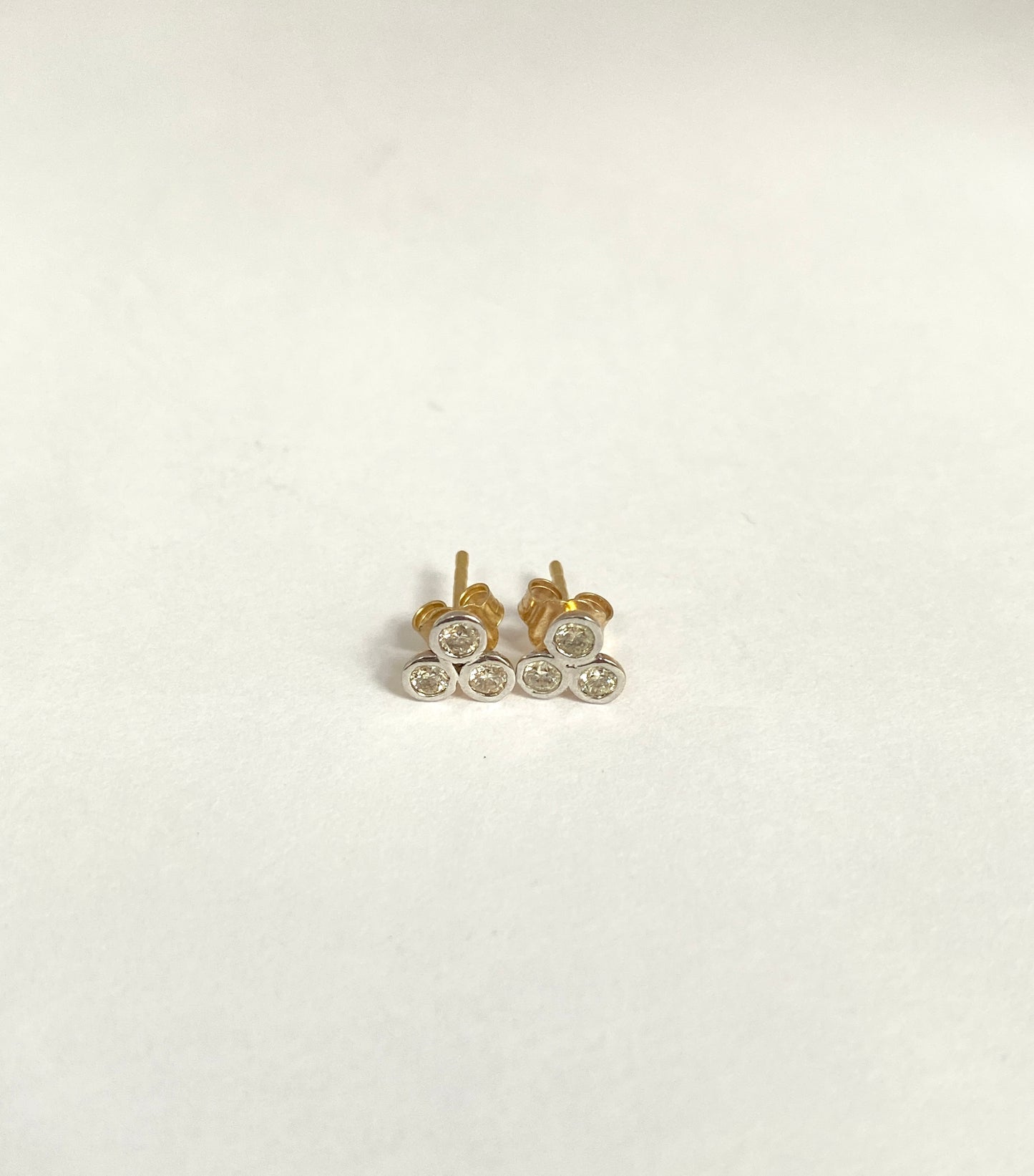 Vintage, 9ct Gold Diamond Triple Bezel Set Earring Studs