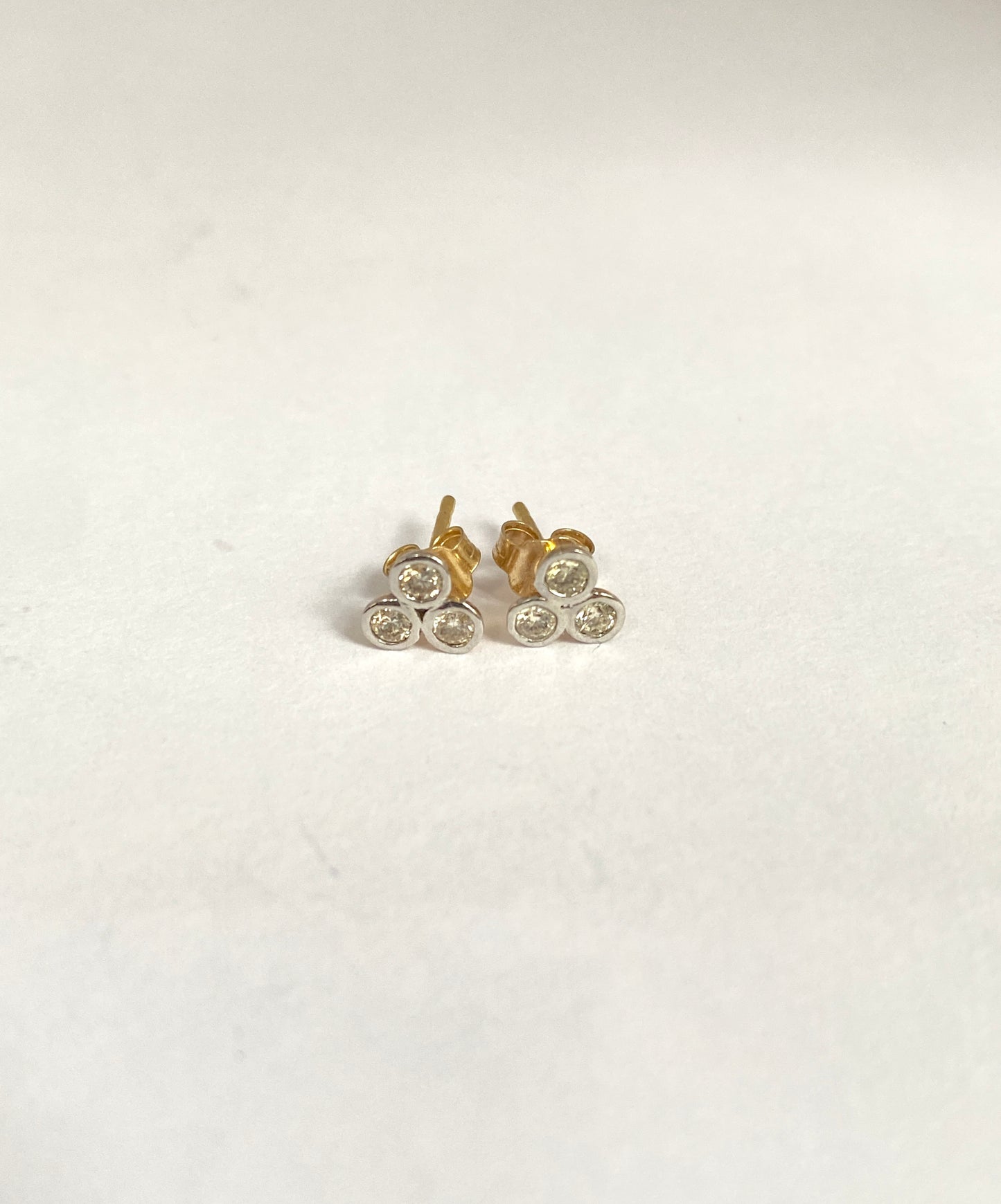 Vintage, 9ct Gold Diamond Triple Bezel Set Earring Studs