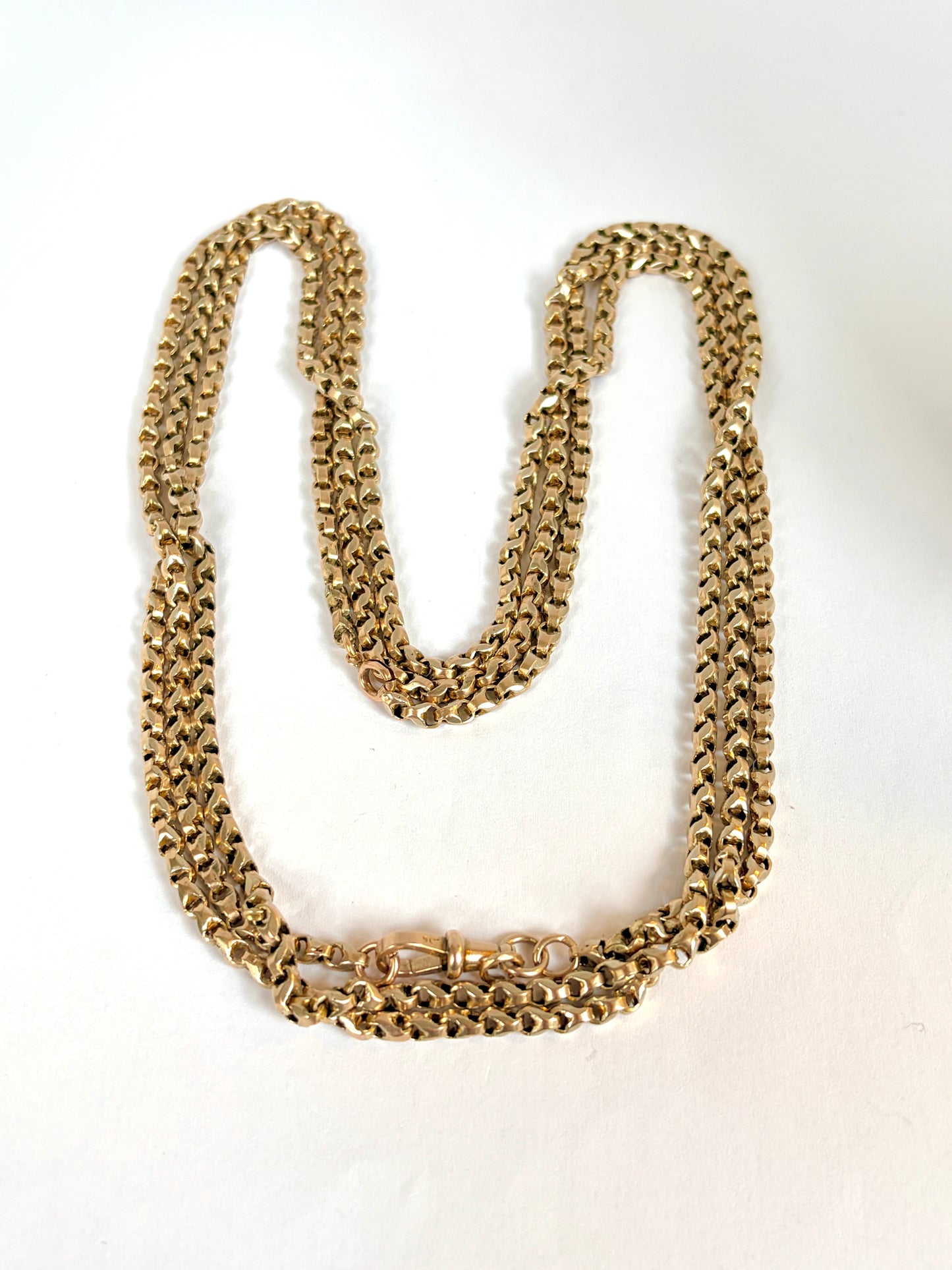 Heavy, Antique, 9ct Gold Victorian Long Guard Chain, 64 inches, 50.66g