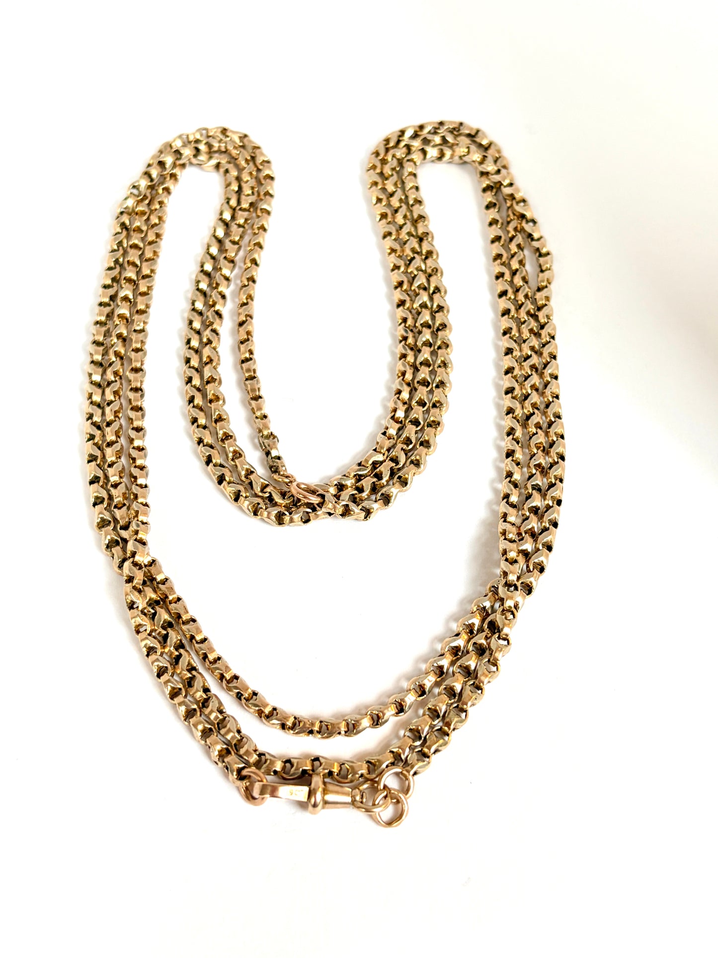 Heavy, Antique, 9ct Gold Victorian Long Guard Chain, 64 inches, 50.66g