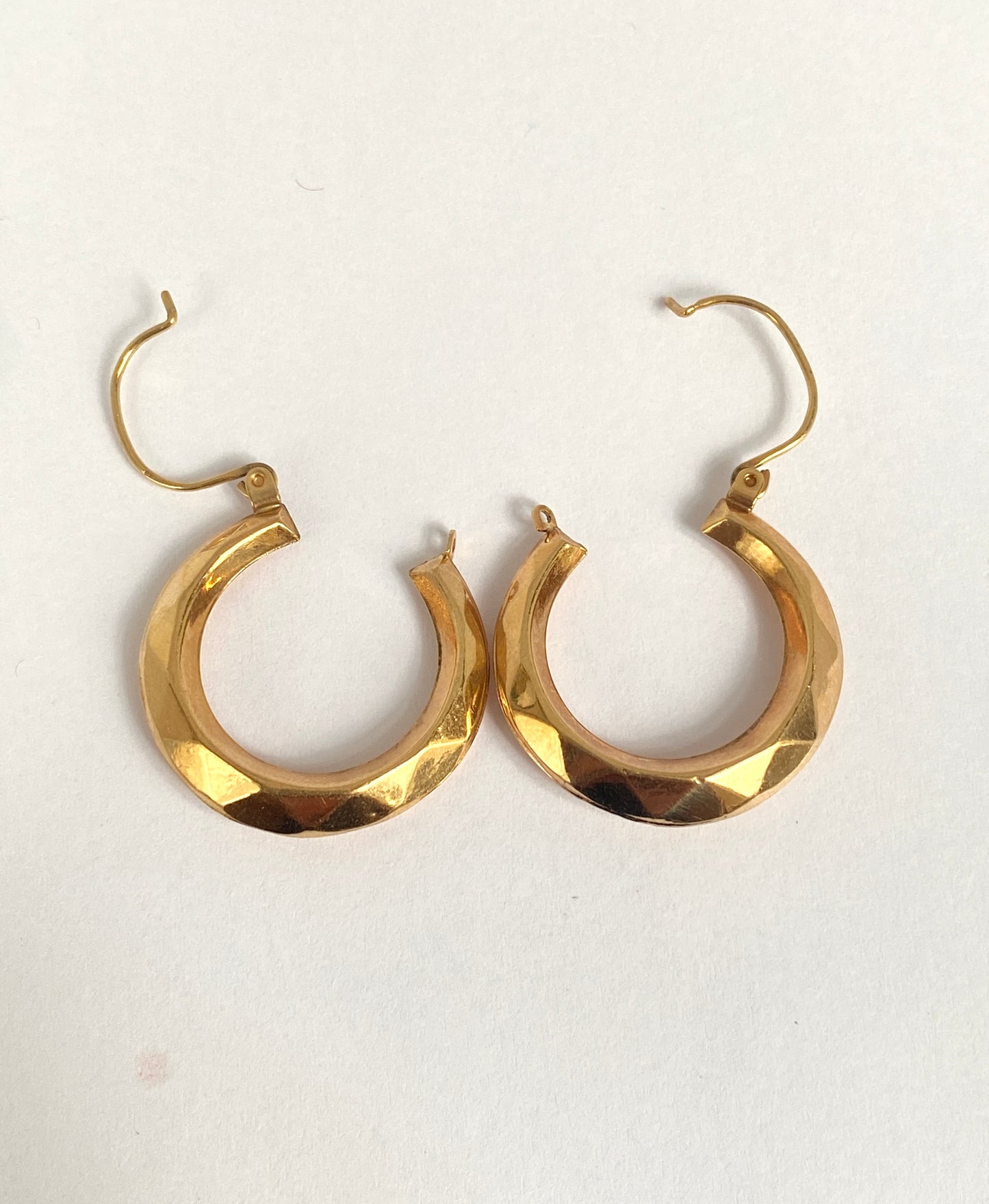 Vintage, Solid 9ct Gold, Medium Faceted Hoop Earrings