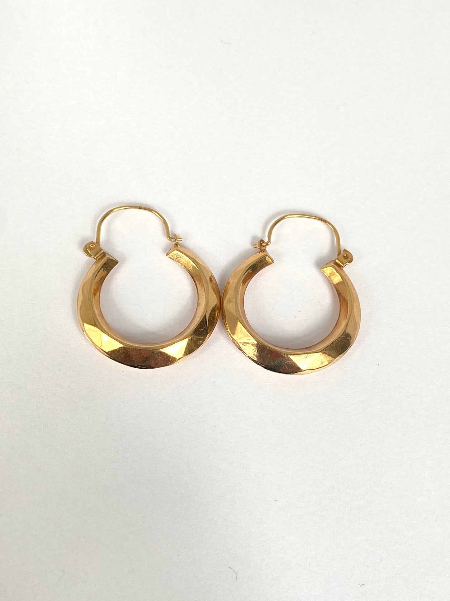 Vintage, Solid 9ct Gold, Medium Faceted Hoop Earrings