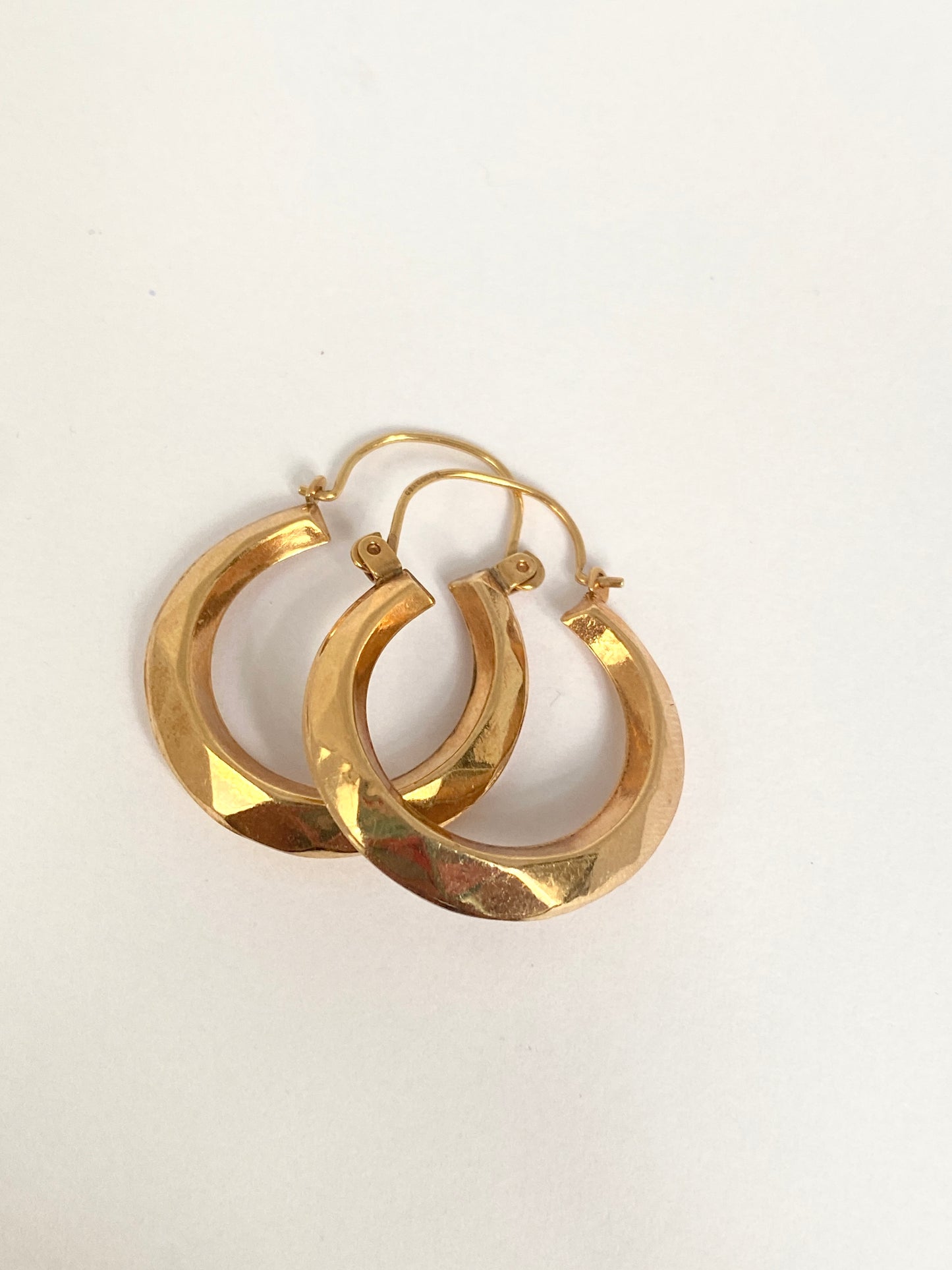 Vintage, Solid 9ct Gold, Medium Faceted Hoop Earrings