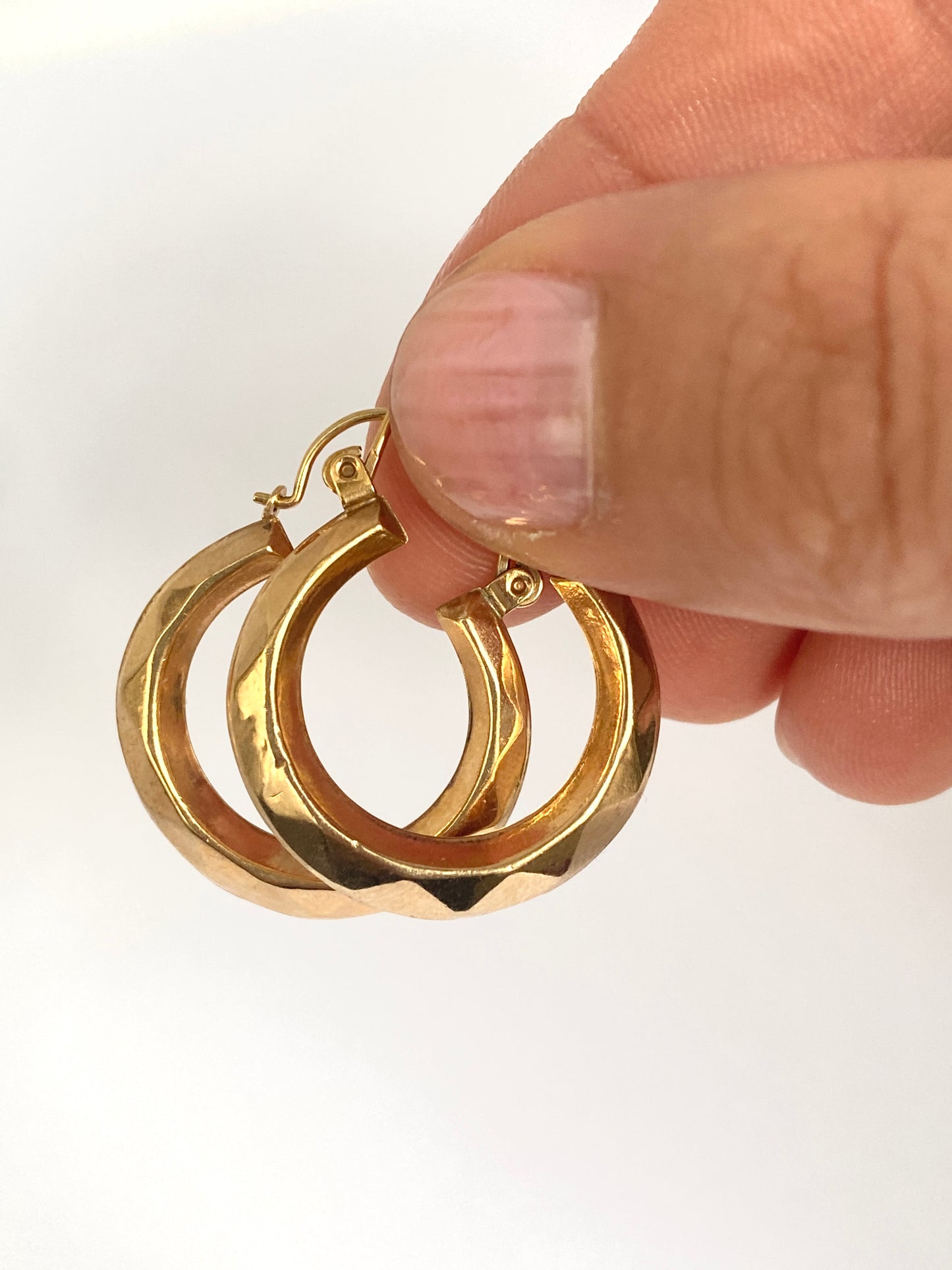 Vintage, Solid 9ct Gold, Medium Faceted Hoop Earrings