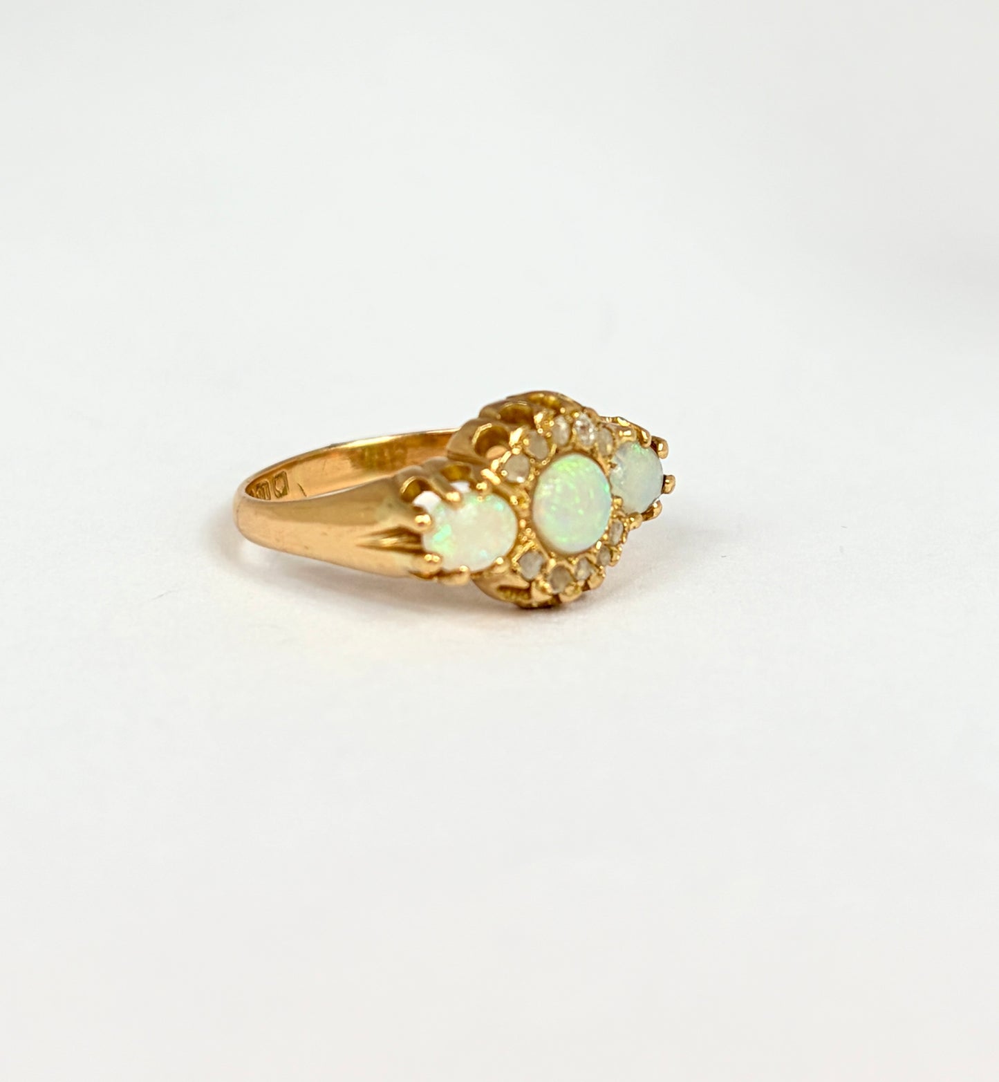 Antique 18ct Gold Opal and Rose Cut Diamond Ring, Hallmarked BIrmingham 1908