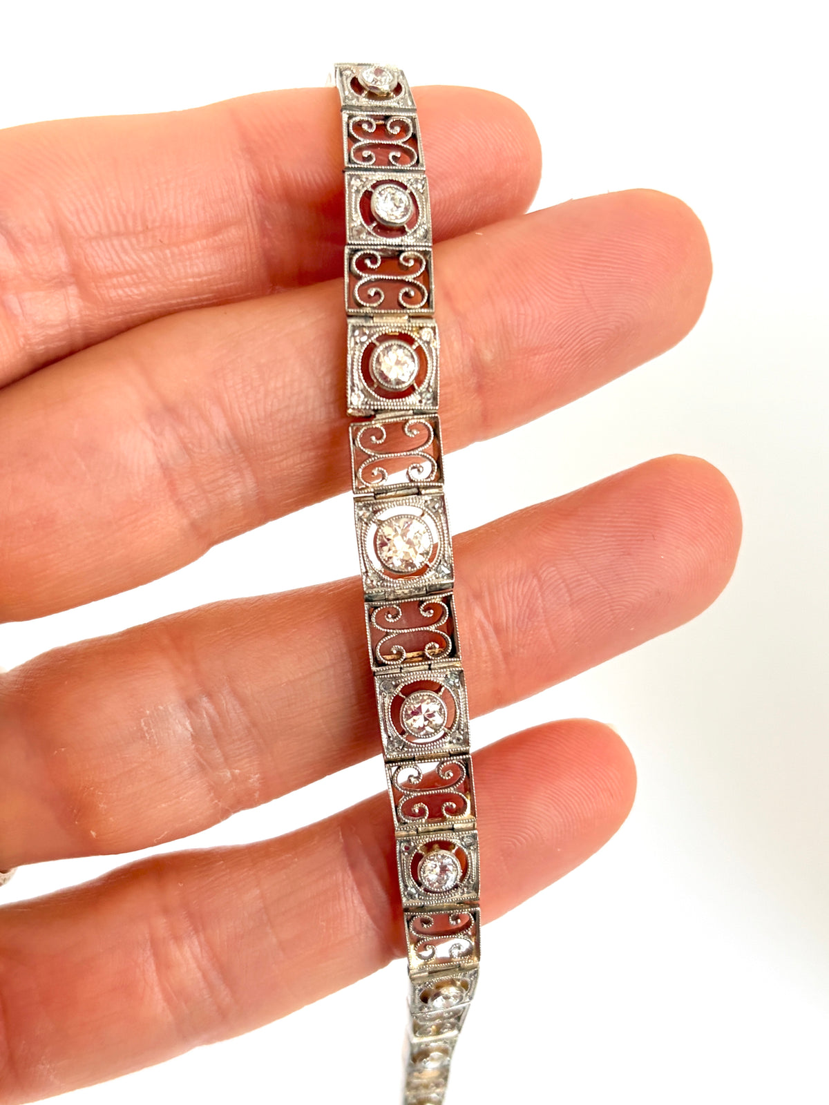 Incredible, Art Deco, Platinum and 18ct Gold Diamond Graduated Line Bracelet; 14.71g, 7 inches