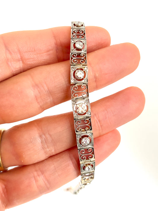 Incredible, Art Deco, Platinum and 18ct Gold Diamond Graduated Line Bracelet; 14.71g, 7 inches