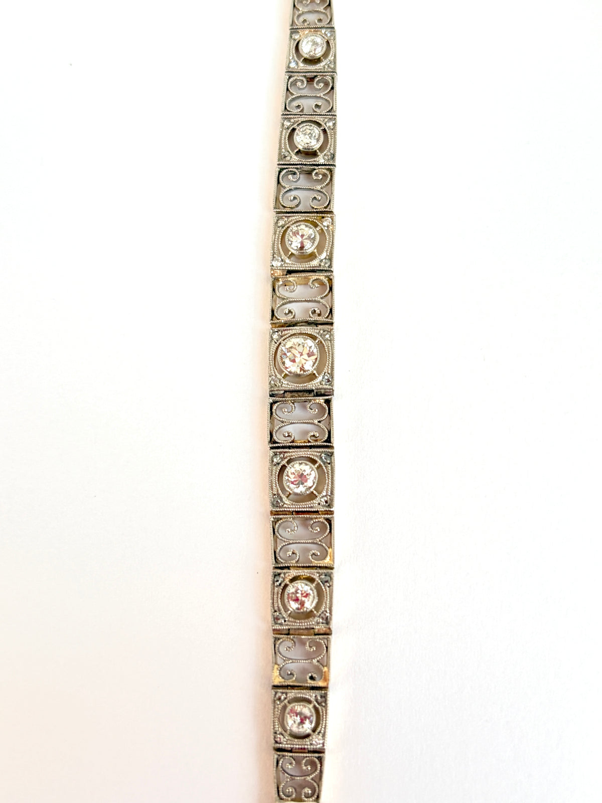 Incredible, Art Deco, Platinum and 18ct Gold Diamond Graduated Line Bracelet; 14.71g, 7 inches
