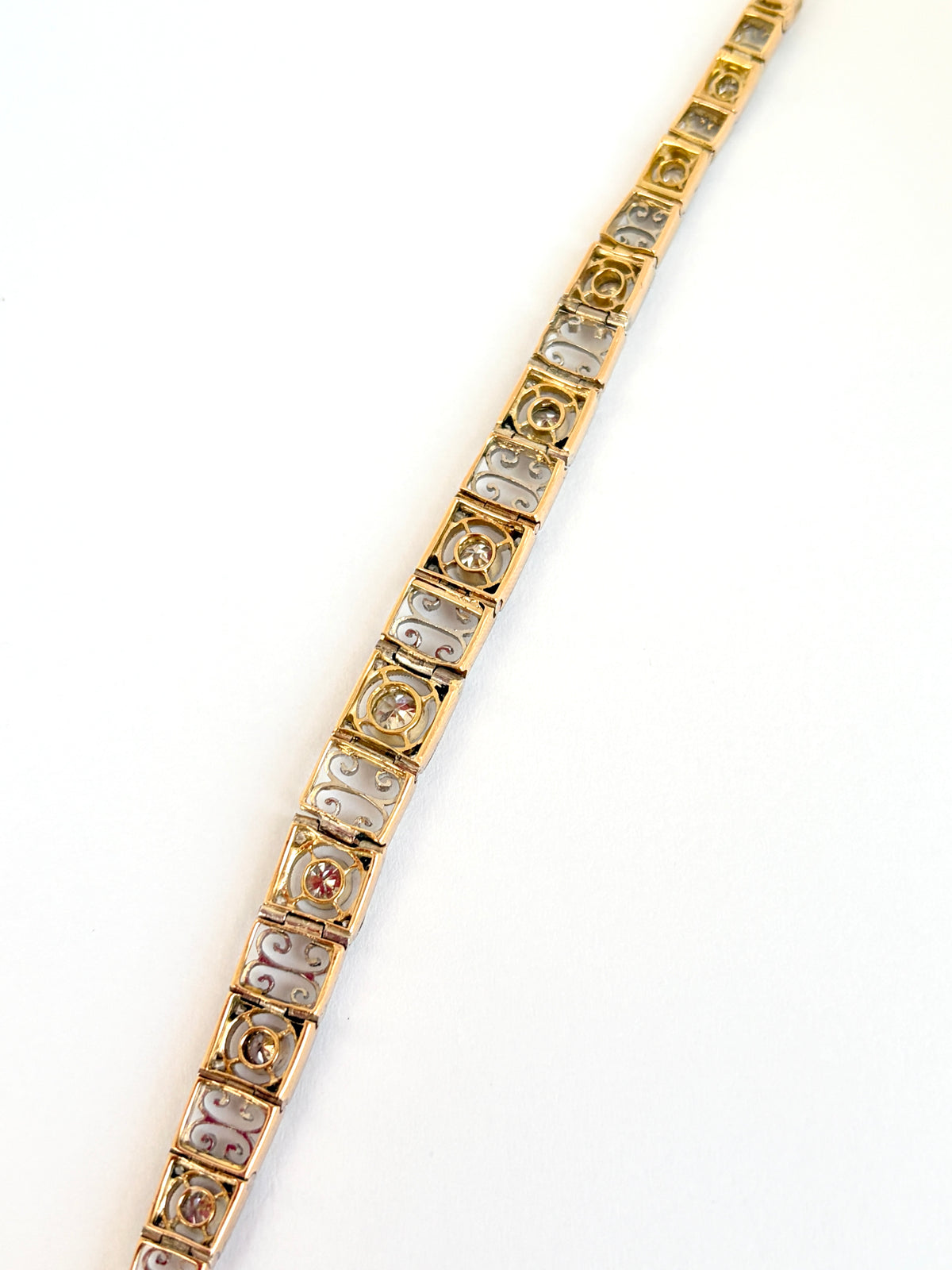 Incredible, Art Deco, Platinum and 18ct Gold Diamond Graduated Line Bracelet; 14.71g, 7 inches