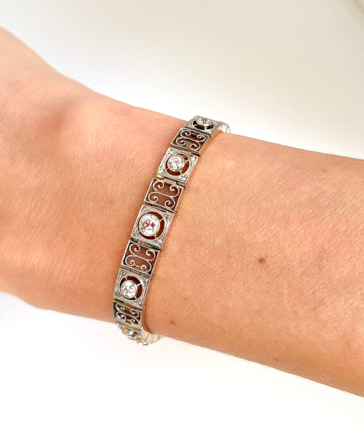 Incredible, Art Deco, Platinum and 18ct Gold Diamond Graduated Line Bracelet; 14.71g, 7 inches