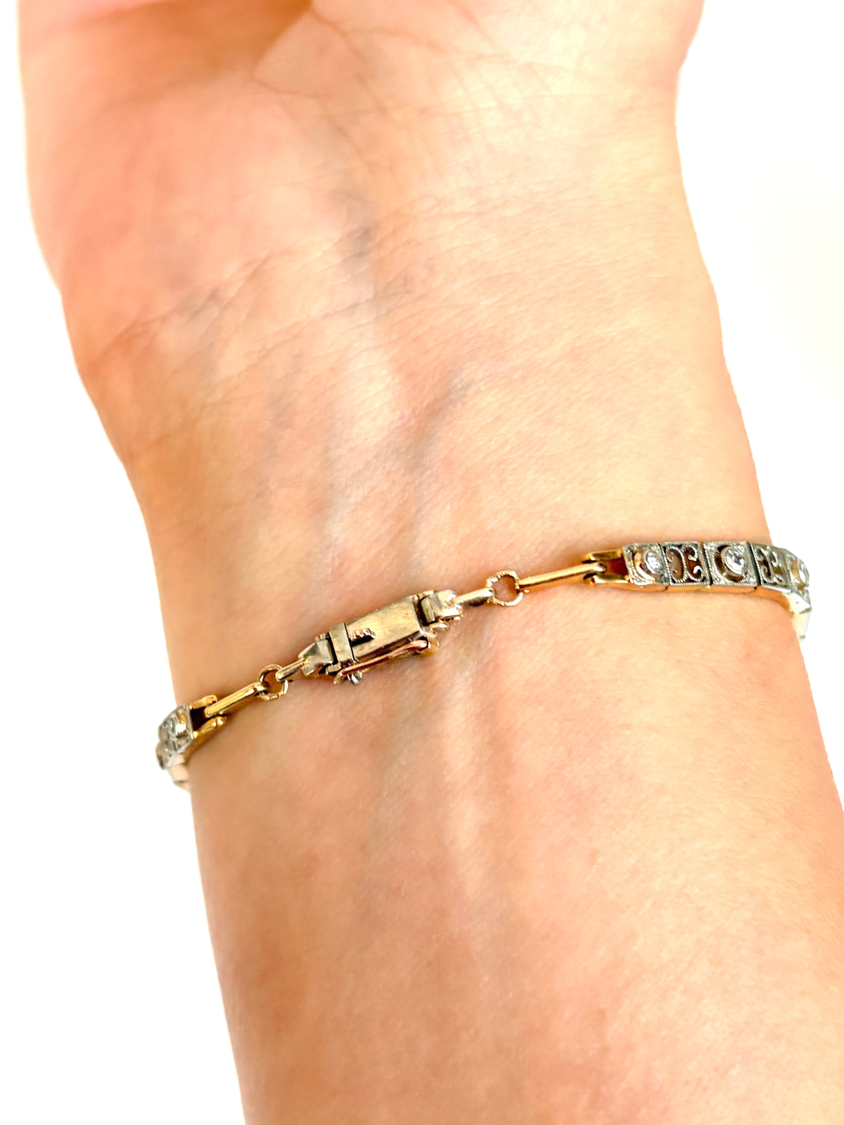 Incredible, Art Deco, Platinum and 18ct Gold Diamond Graduated Line Bracelet; 14.71g, 7 inches