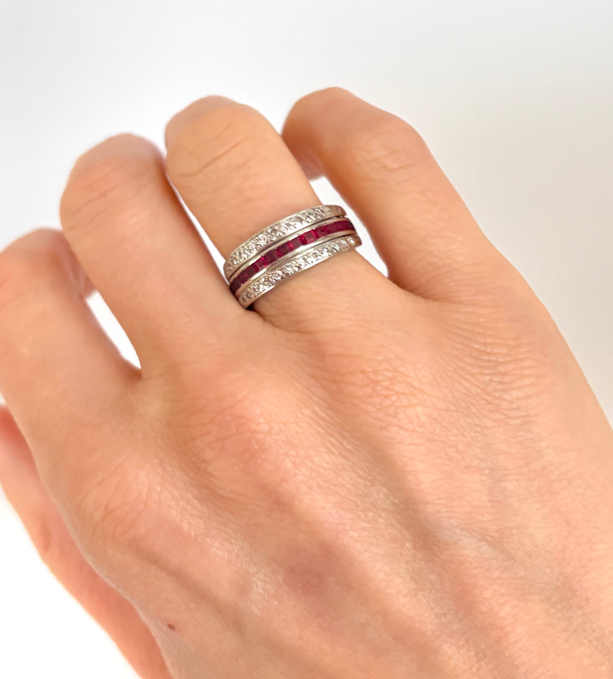 Vintage 18ct White Gold,  Ruby, Sapphire & Diamond 'Night and Day' Ring, 1998