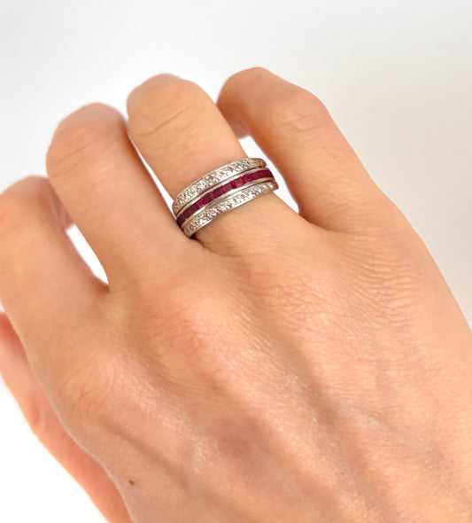 Vintage 18ct White Gold,  Ruby, Sapphire & Diamond 'Night and Day' Ring, 1998