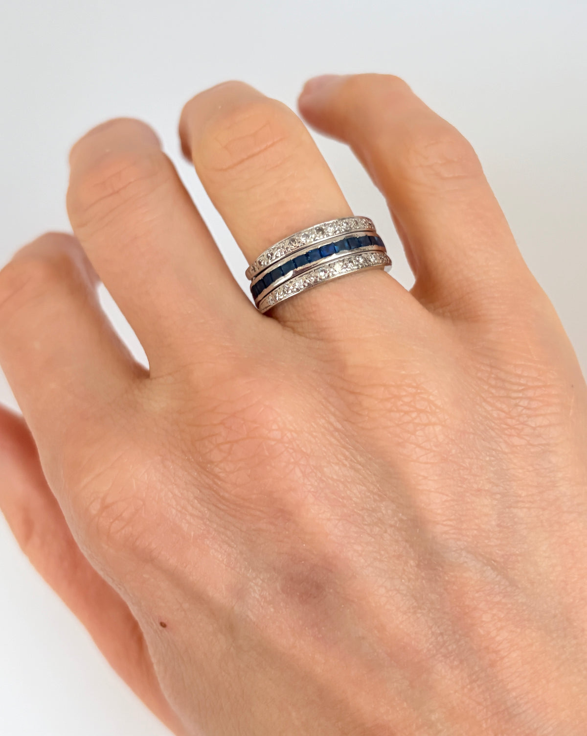 Vintage 18ct White Gold,  Ruby, Sapphire & Diamond 'Night and Day' Ring, 1998