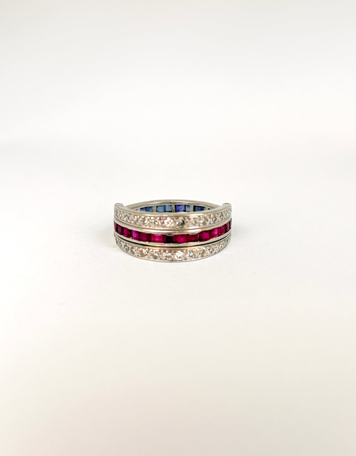 Vintage 18ct White Gold,  Ruby, Sapphire & Diamond 'Night and Day' Ring, 1998
